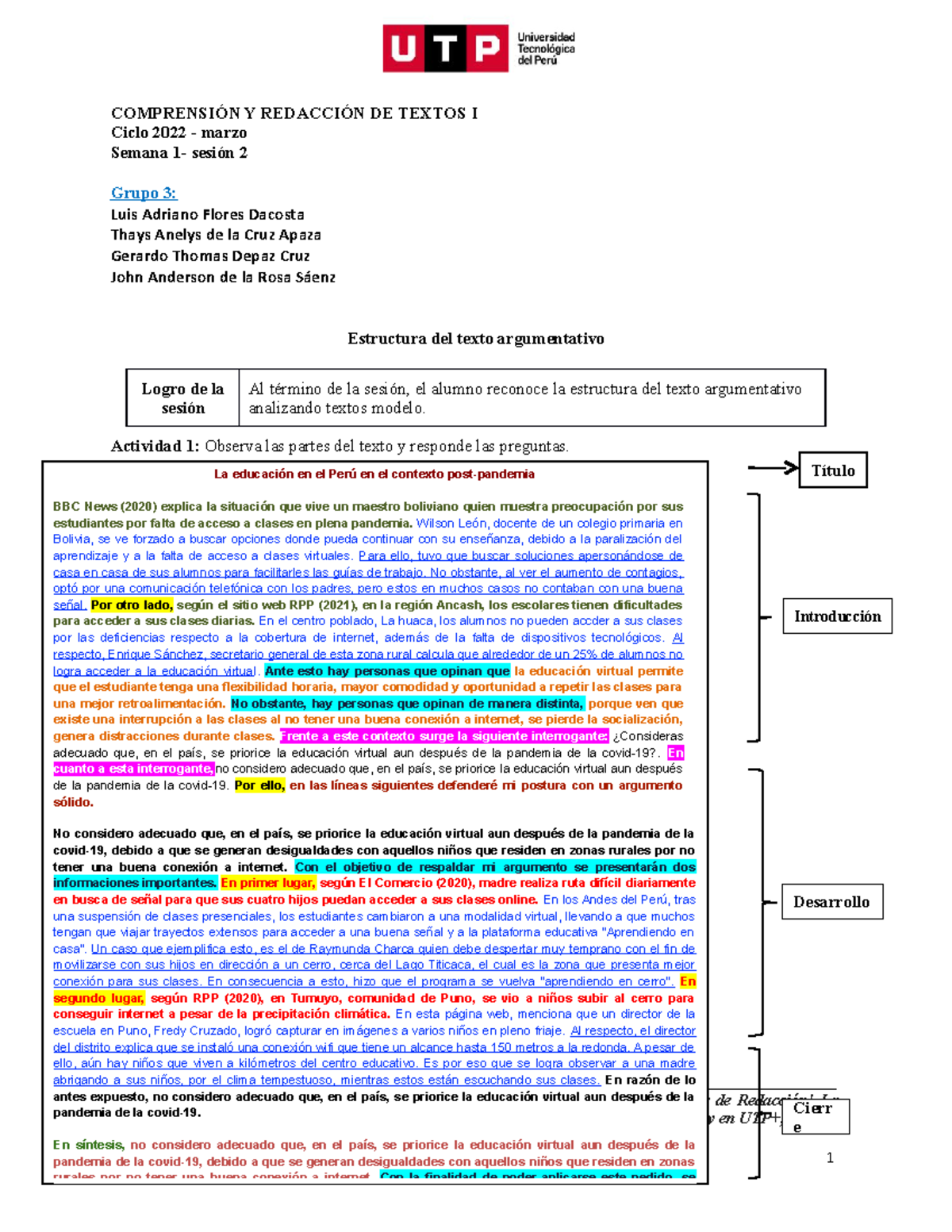 S01 S2 Material Estructura Del Texto Argumentativo 2022 Marzo ComprensiÓn Y RedacciÓn De 1685