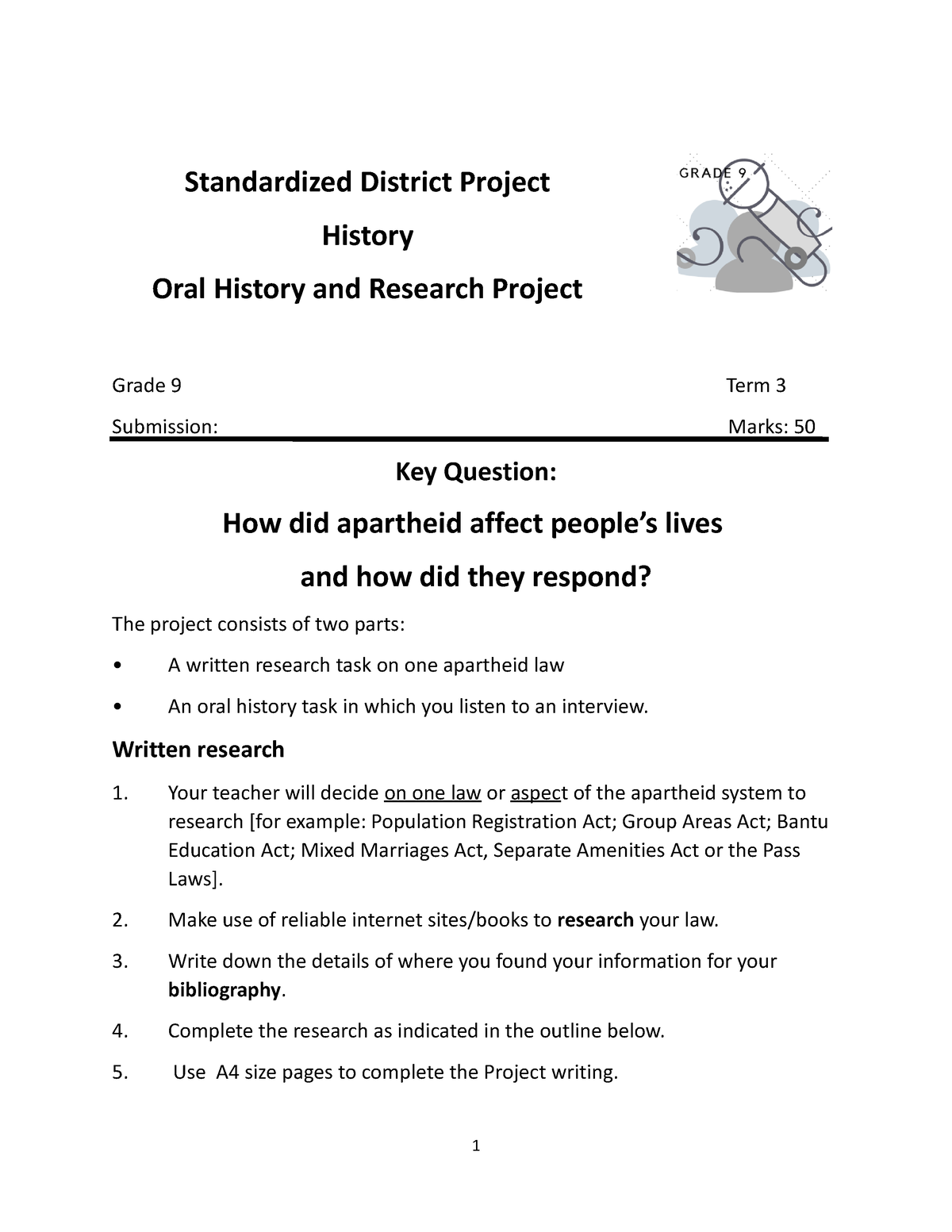 oral history and research project grade 9 memorandum