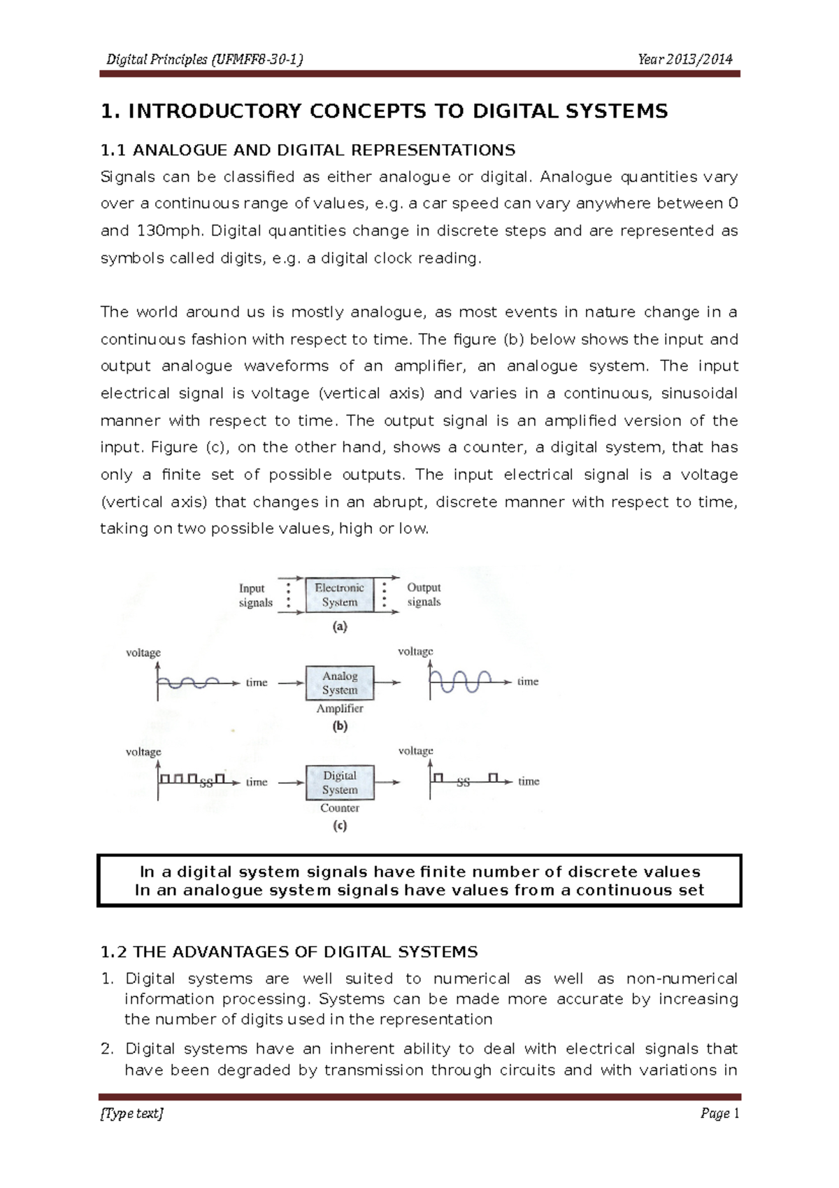 Introductory Concepts to Digital Systems - 1. INTRODUCTORY CONCEPTS TO ...
