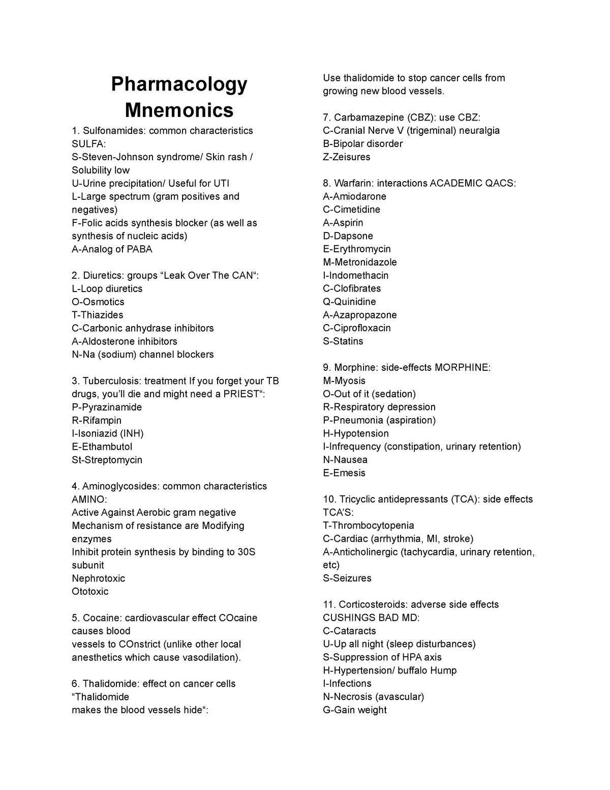 Pharmacology Mnemonics~ - Pharmacology Mnemonics Sulfonamides: common ...