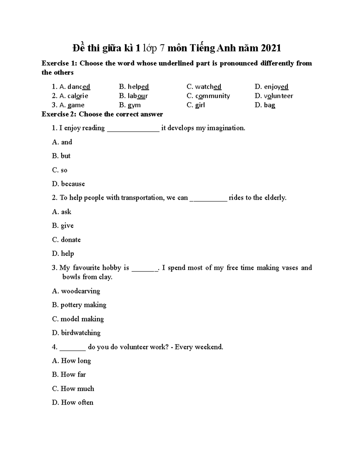 GK - 1 - Mostly Grammar For Grade 7 - Đề Thi Giữa Kì 1 Lớp 7 Môn Tiếng ...