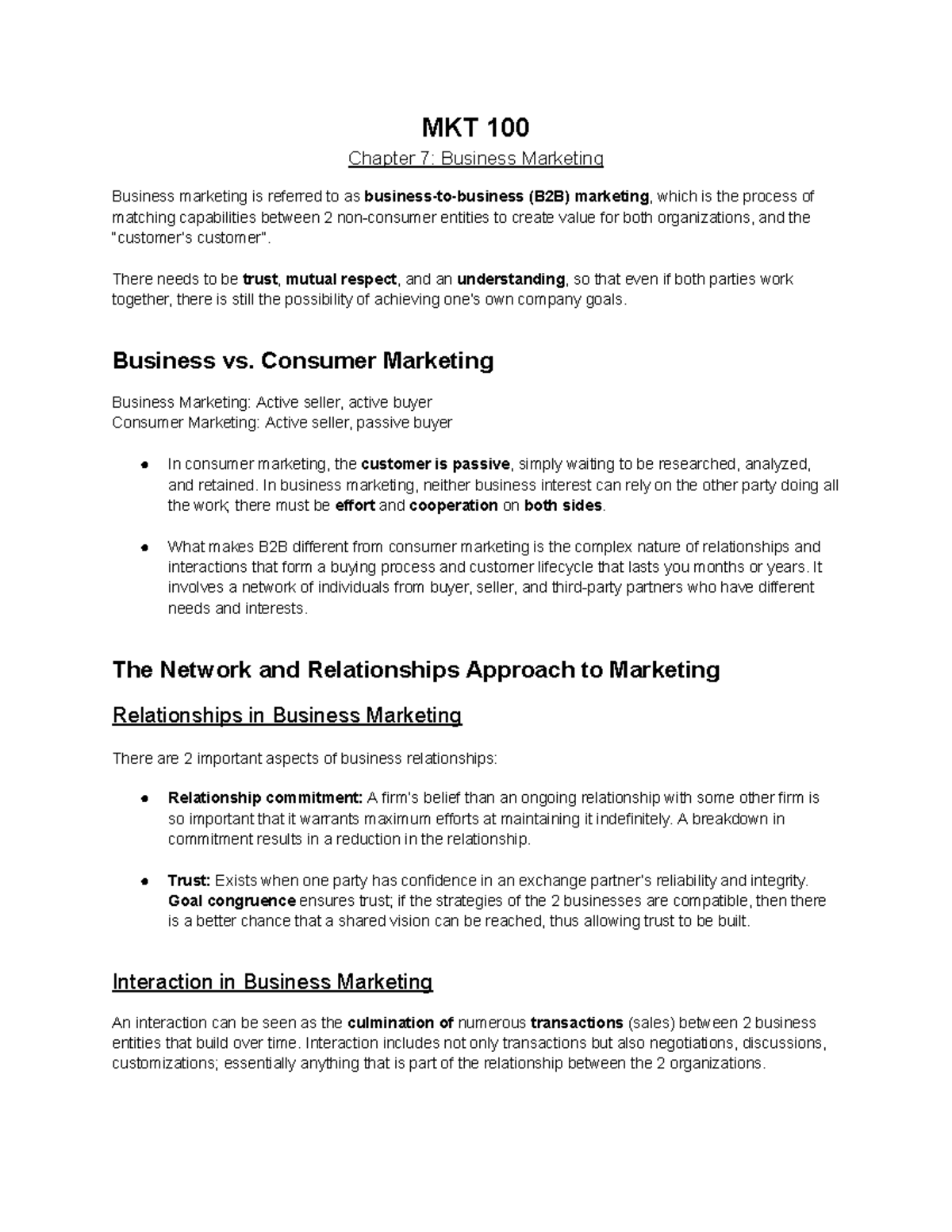 MKT 100 Ch 7 - Business-to-Business Marketing - MKT 100 Chapter 7 ...