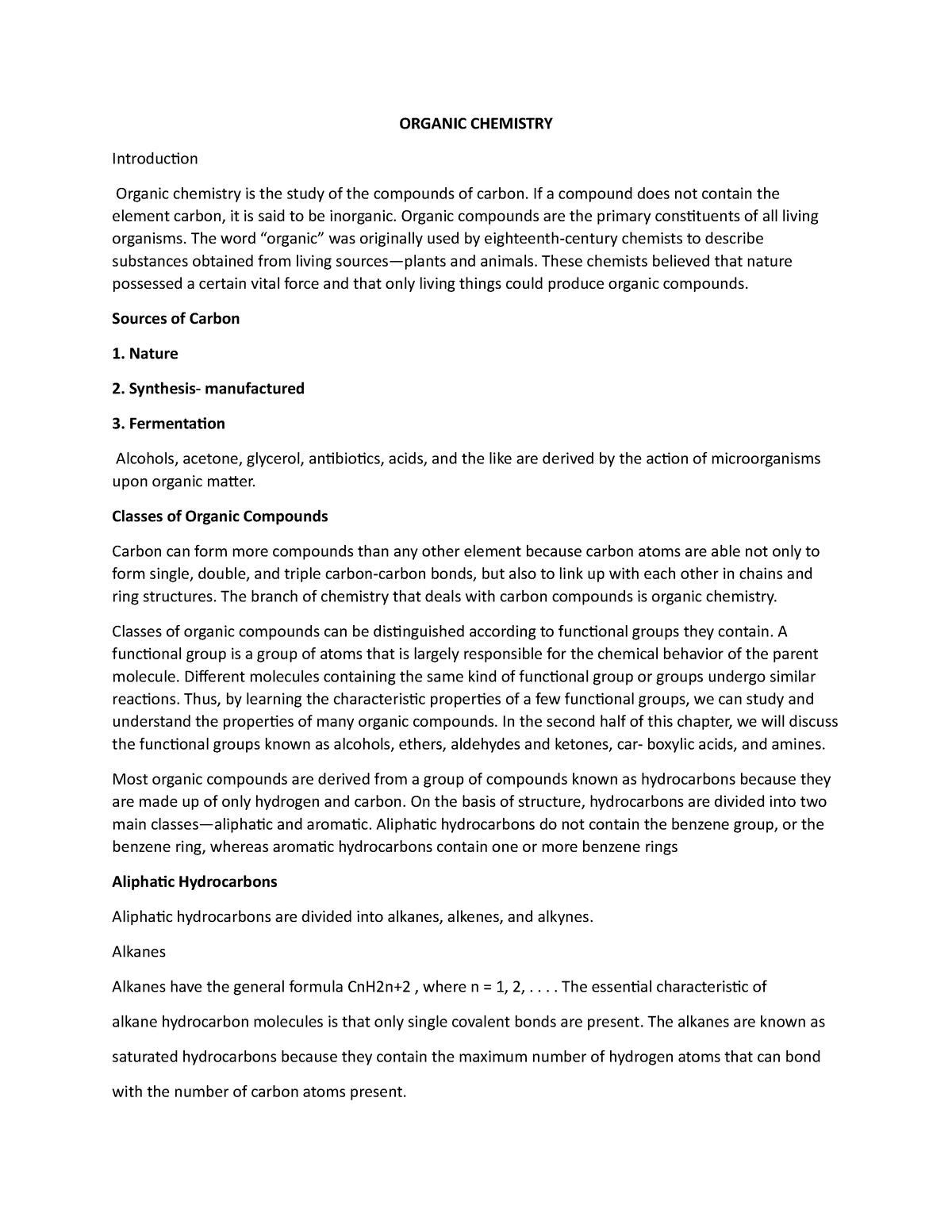 synopsis for phd in organic chemistry