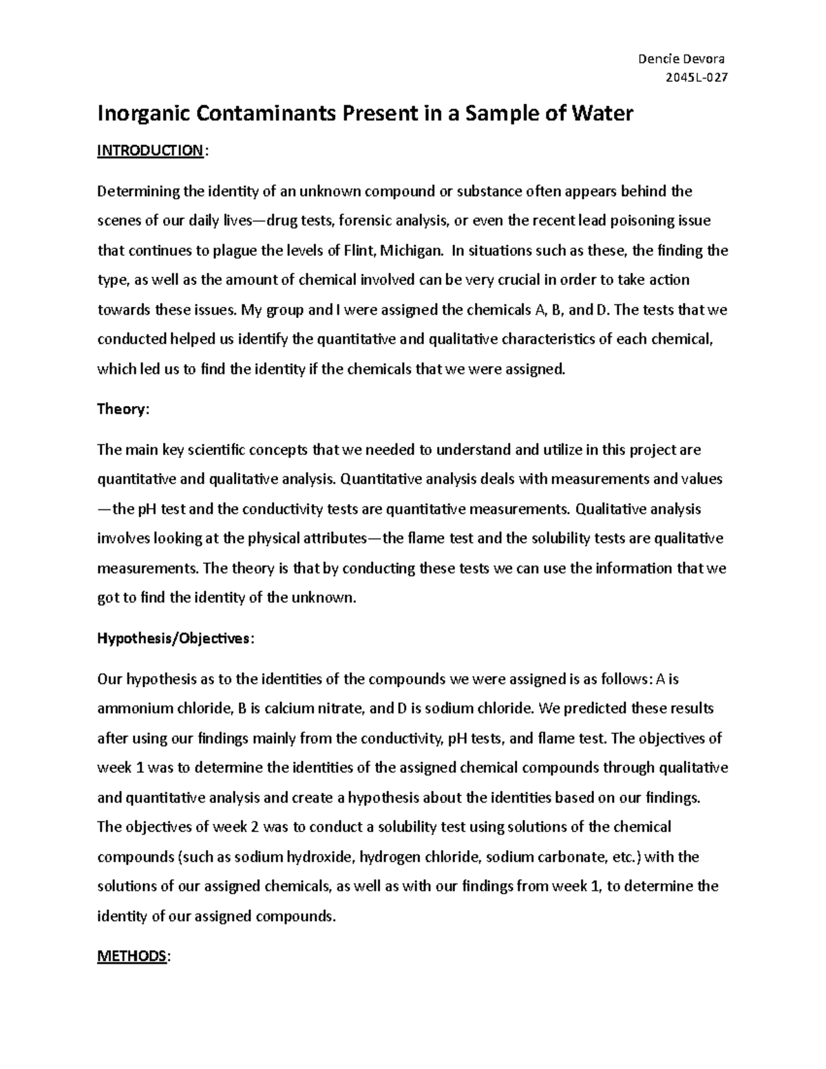 Project 1 Lab Report - 2045L- Inorganic Contaminants Present in a ...