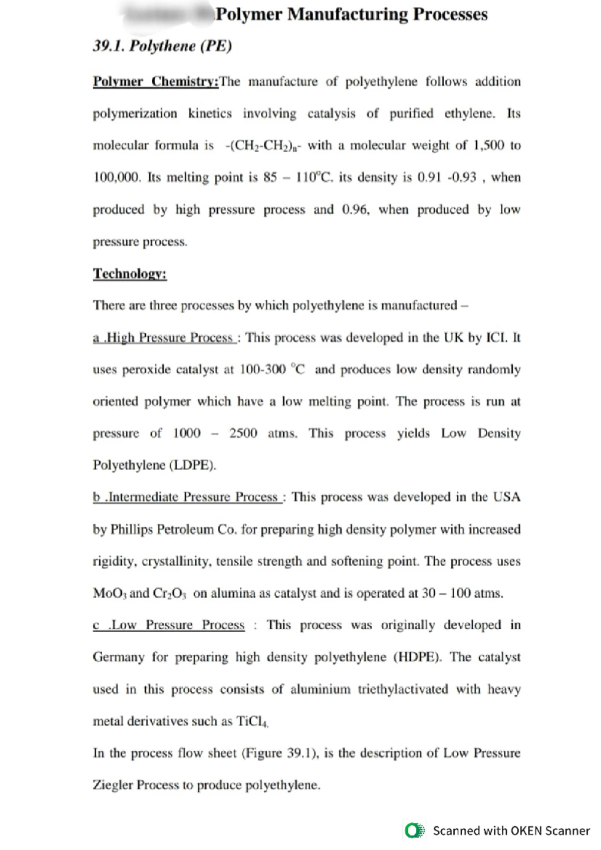 Chemistry 4 Polymer Manufacturing Process, Polythene, Polyvinyl