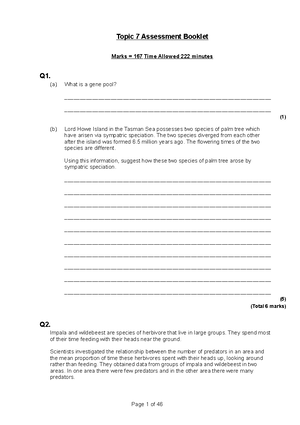 Topic 5 assessment booklet - Topic 5 Assessment Booklet Marks = 1`9 ...