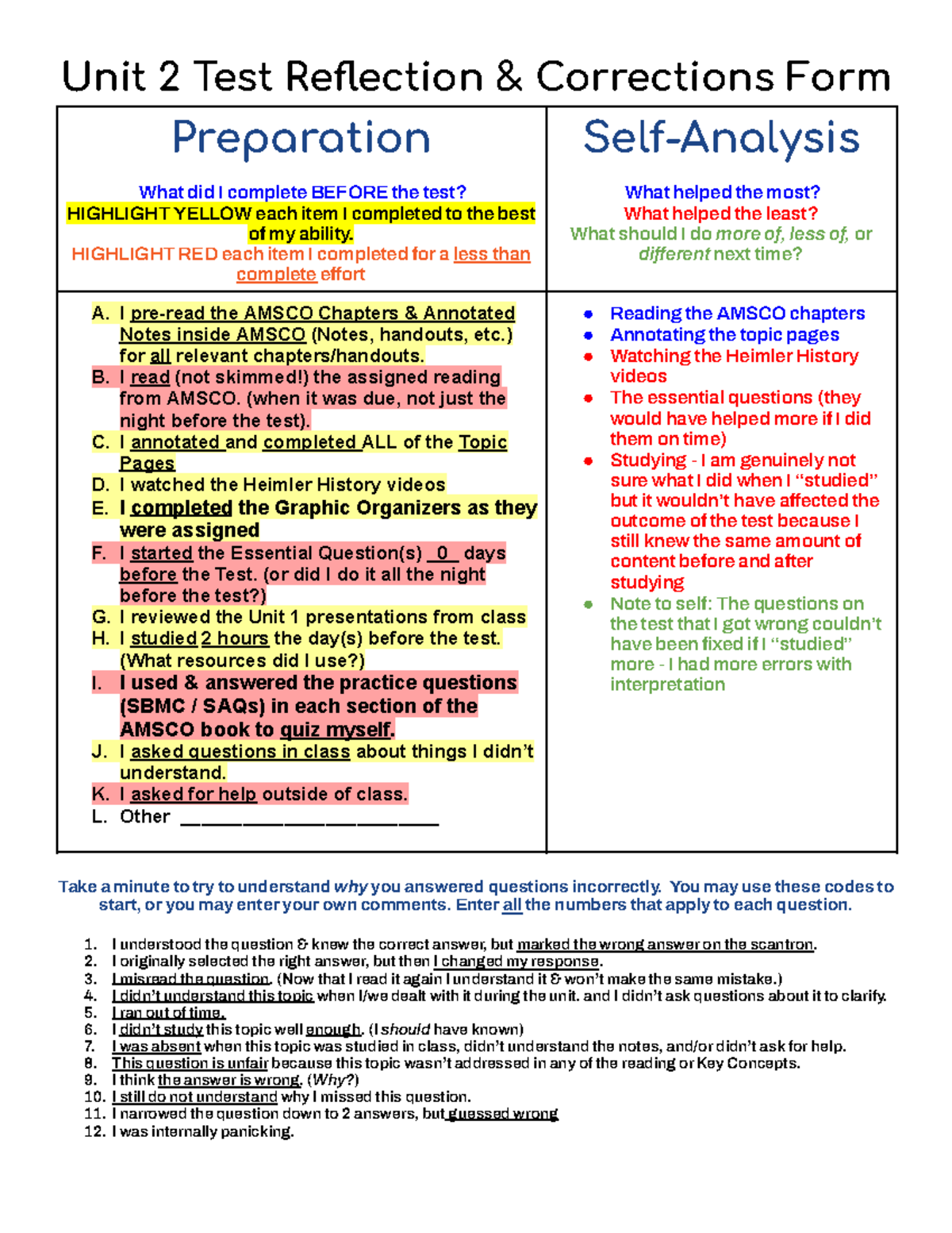 Unit 2 Test Reflection & Correction questions - Unit 2 Test Reflection ...