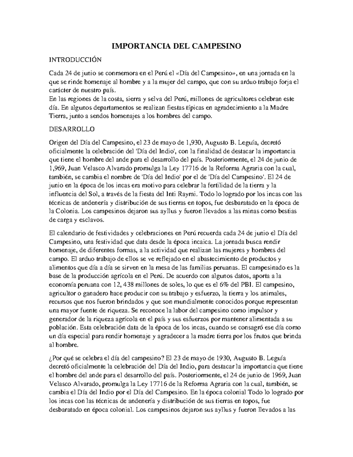 Dia Del Campesino Ensayo Contabilidad Financiera Unsa Studocu
