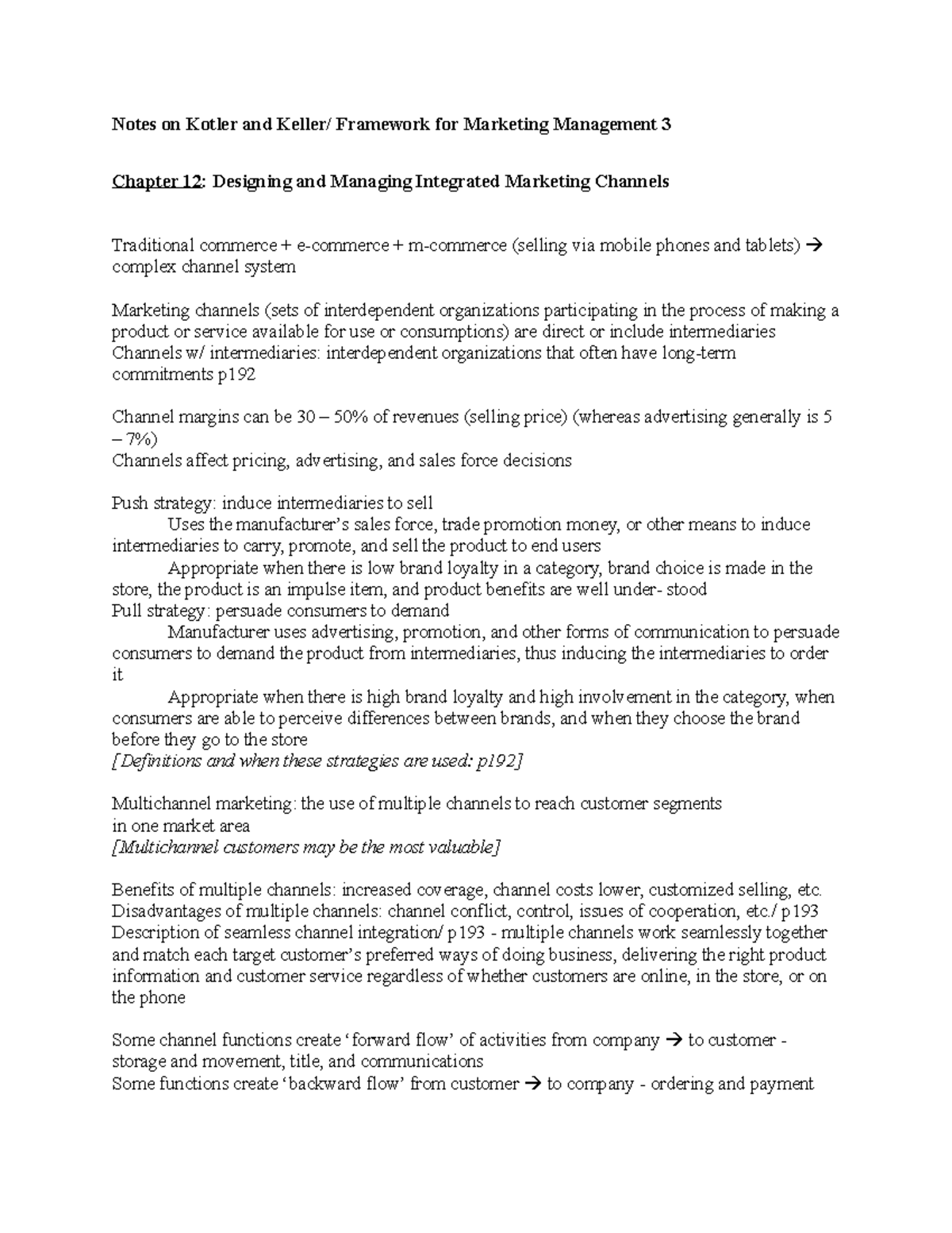 Textbook 3 - Summary A Framework for Marketing Management - Notes on ...