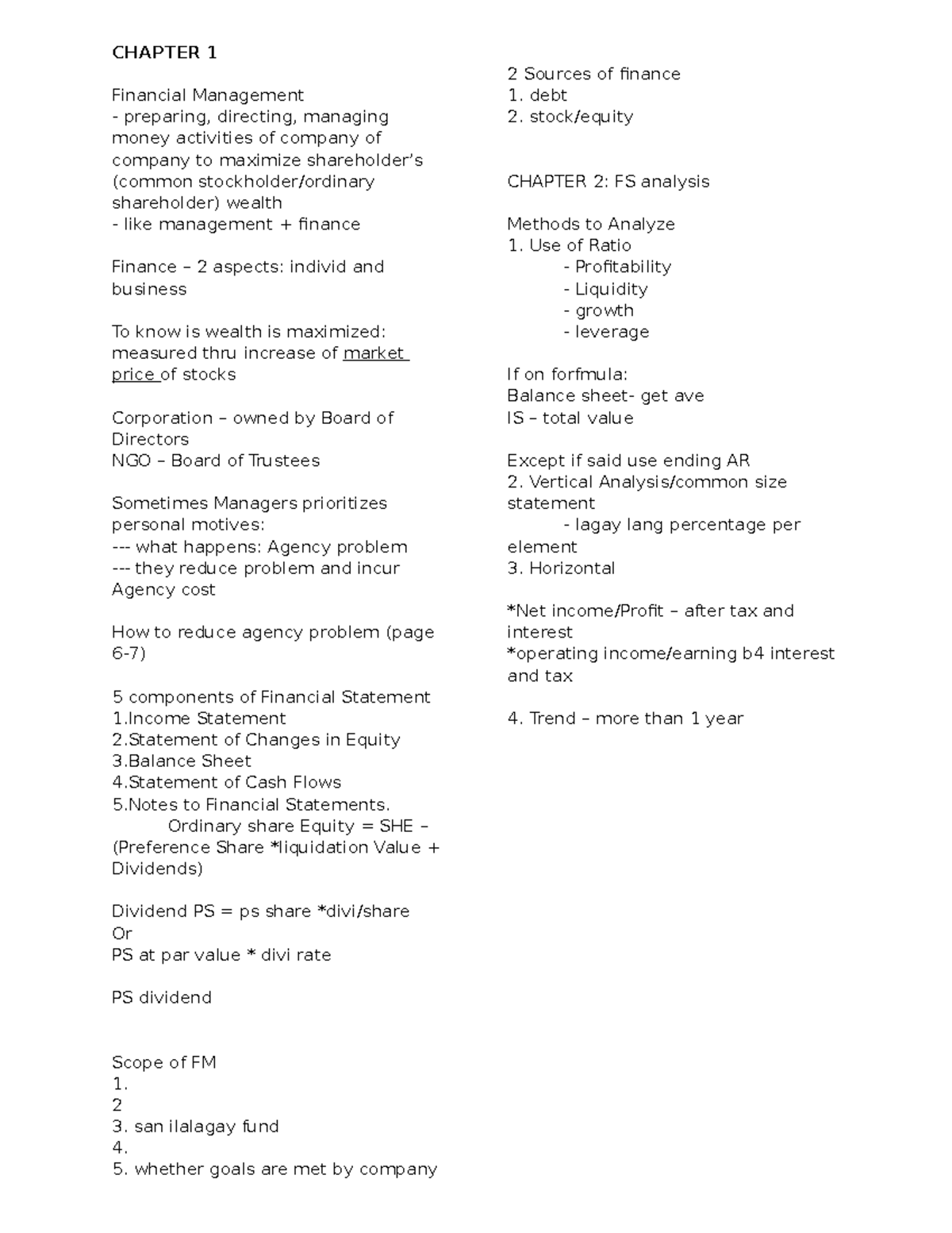 Fin Man notes - Chap 1-6 - CHAPTER 1 Financial Management preparing ...