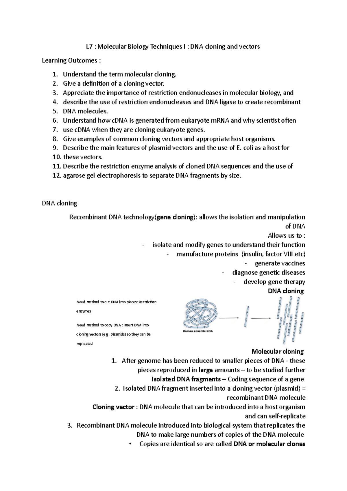 L7 Molecular Biology Techniques I - DNA cloning and vectors - L7 ...