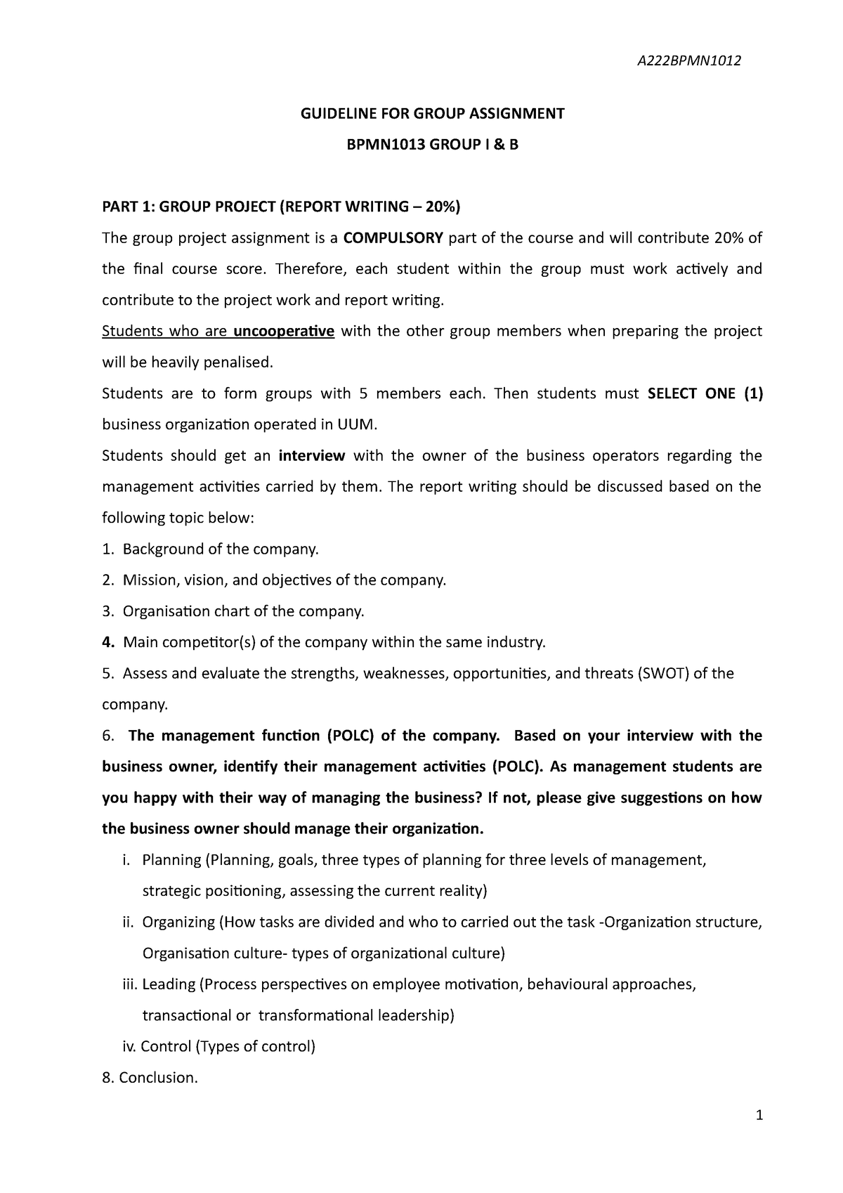 Guideline FOR Group Assignment - A222BPMN GUIDELINE FOR GROUP ...