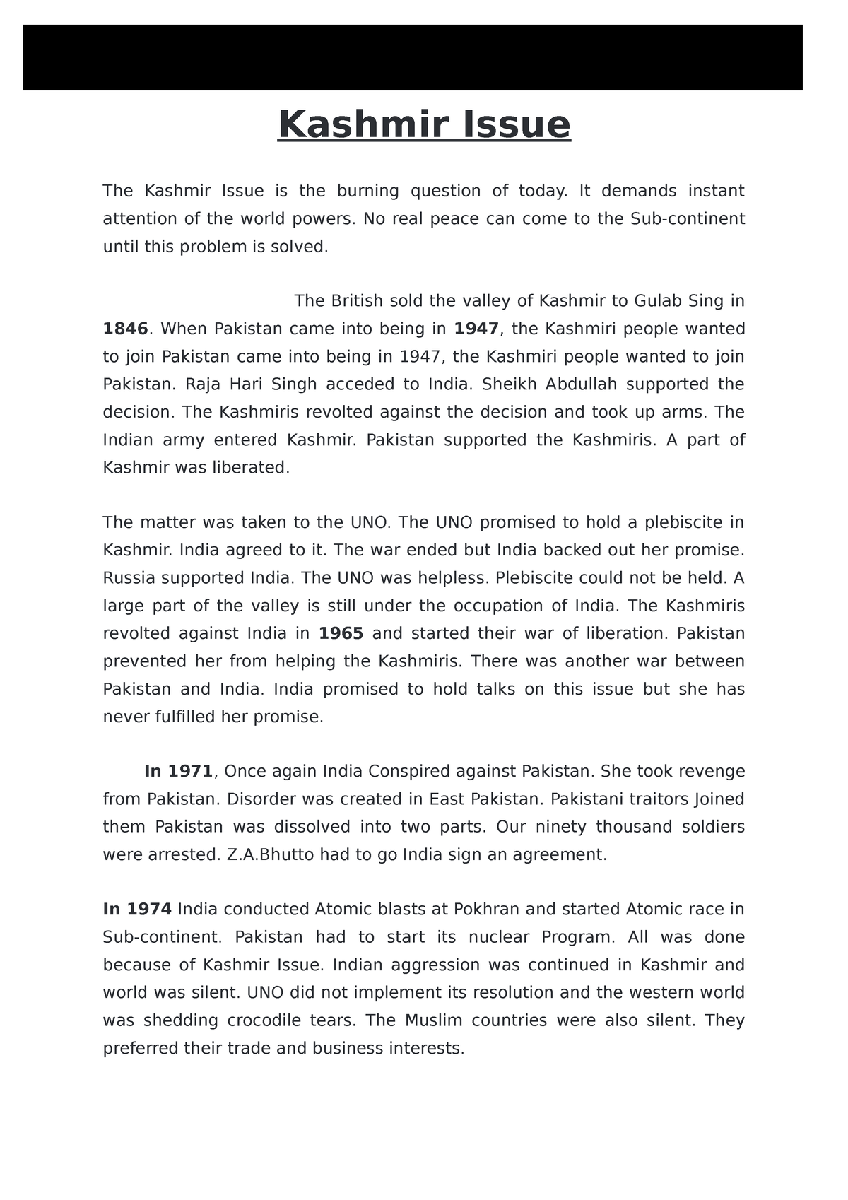 kashmir issue essay 2020 pdf