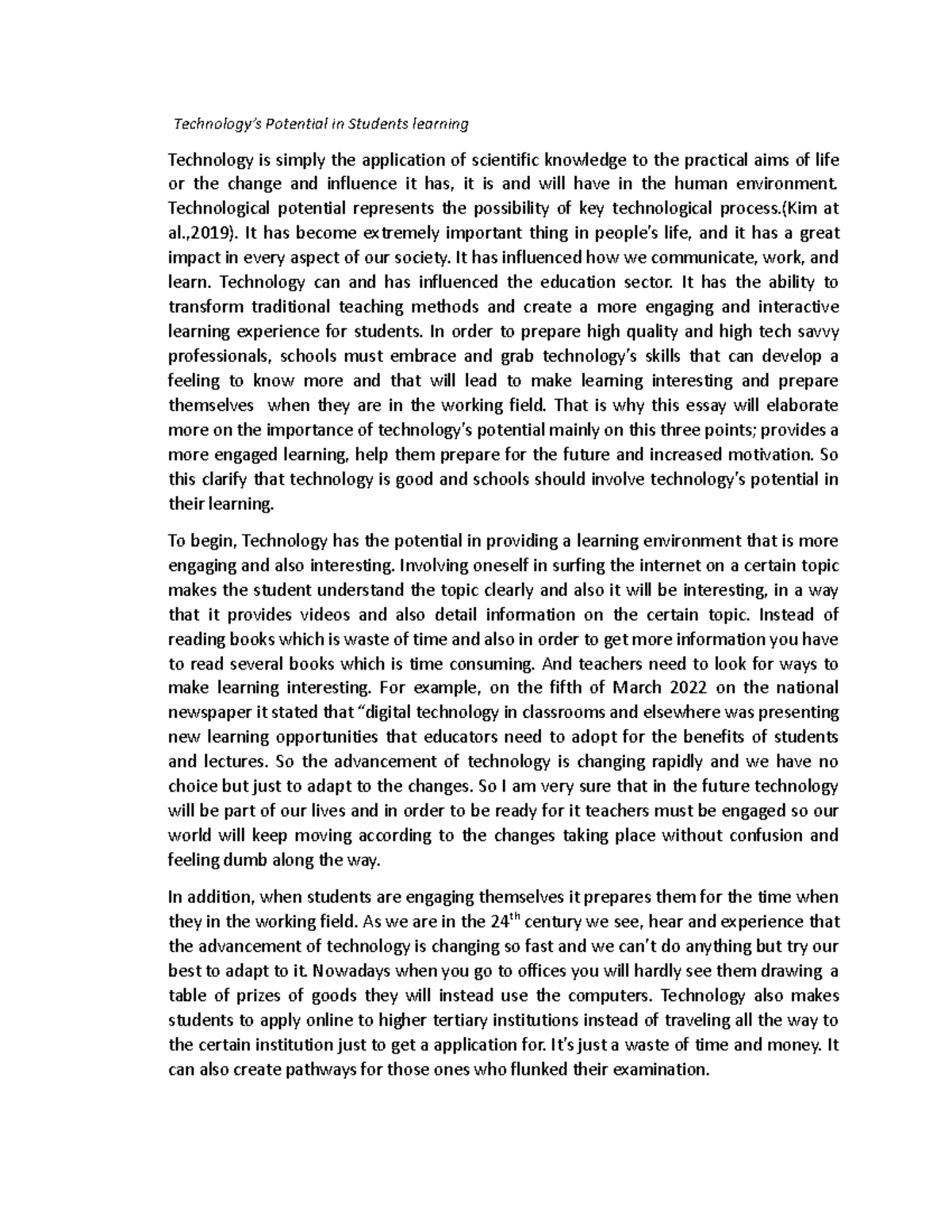 English essay on education technology s potential in students