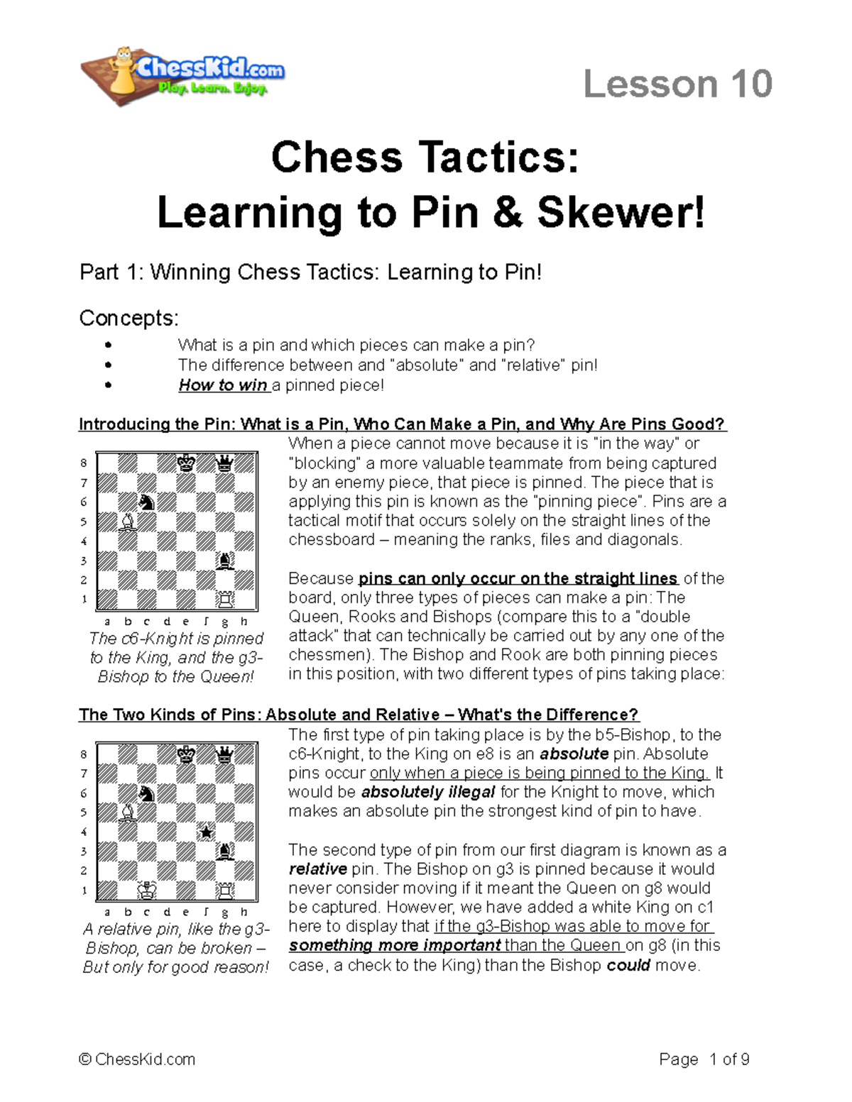 The absolute and relative Skewer, Chess Tactics