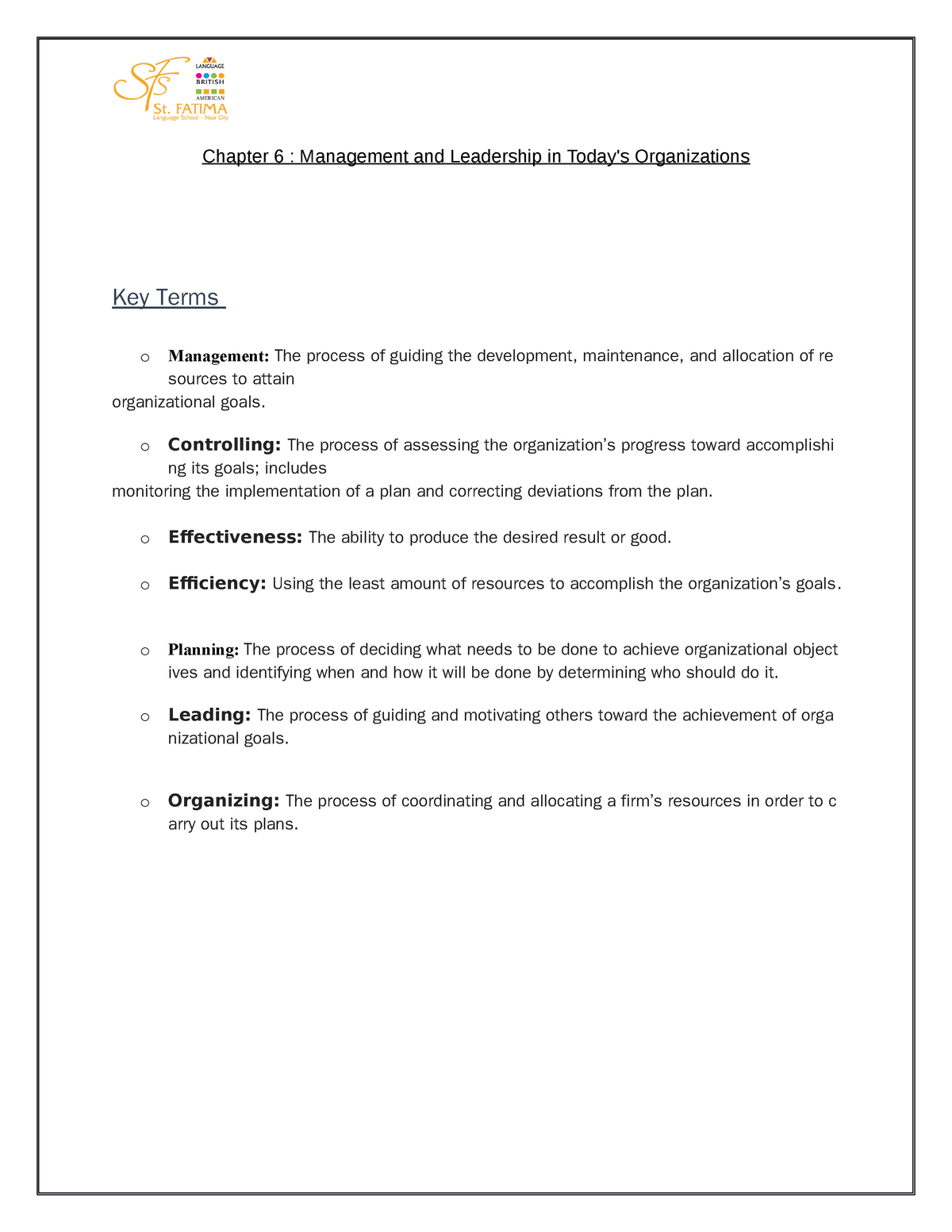 Chapter 6 Worksheet Pdf - Chapter 6 : Management And Leadership In ...