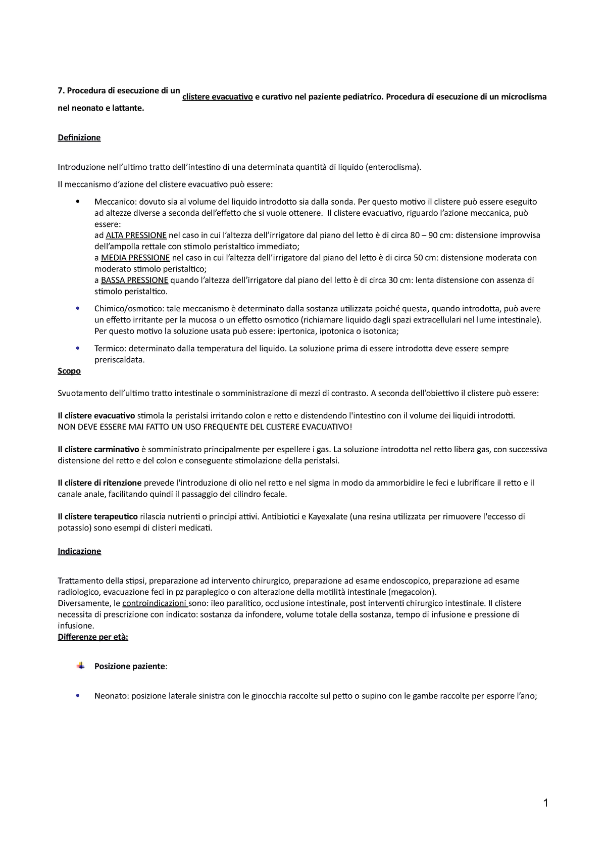 7. Clistere evacuativo e curativo - Procedura di esecuzione di un