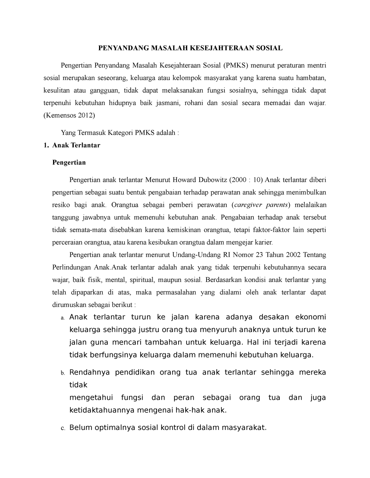 Penyandang Masalah Kesejahteraan Sosial Kemensos 2012 Yang Termasuk