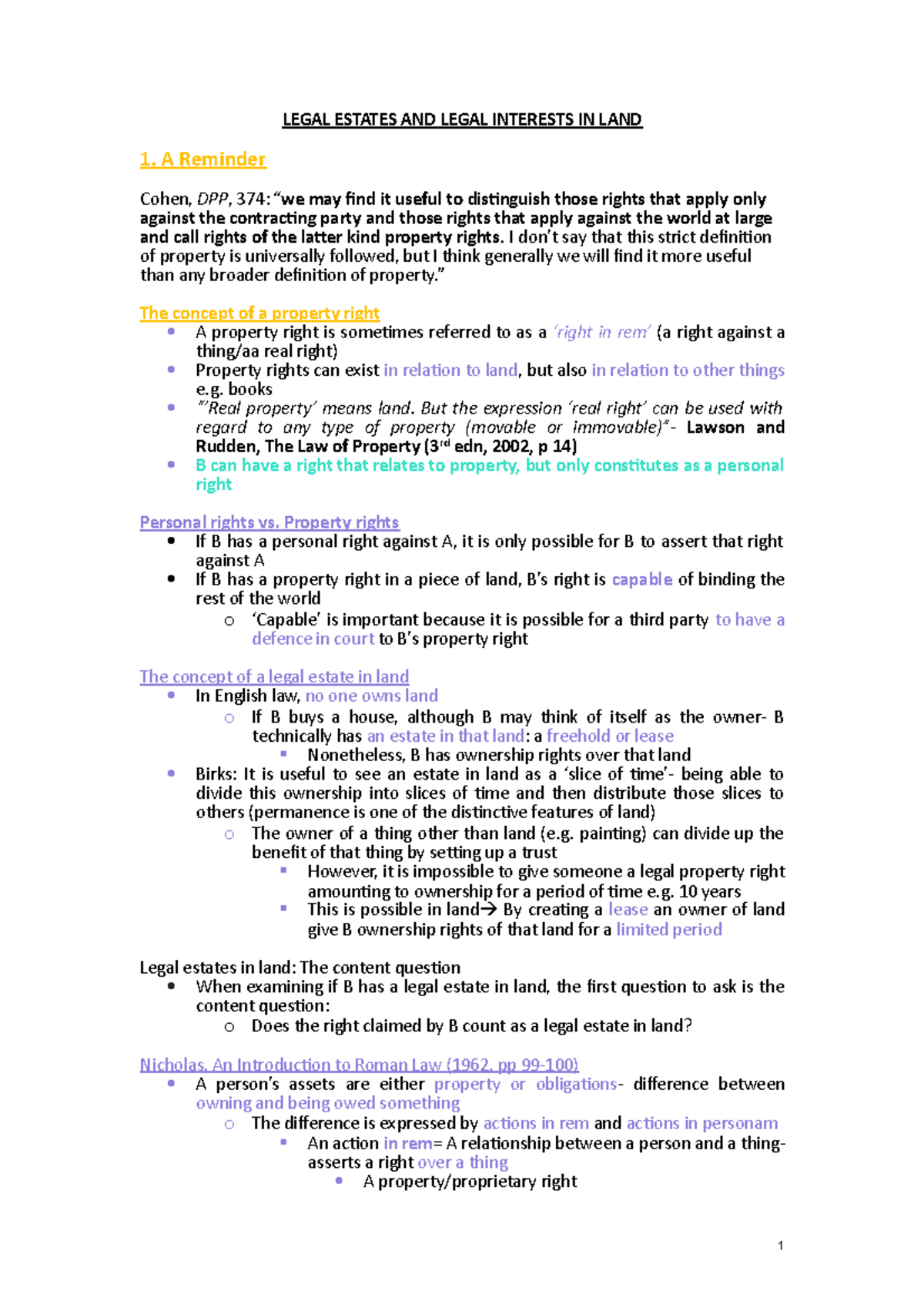 Legal Estates and Legal Interests in Land - Studocu