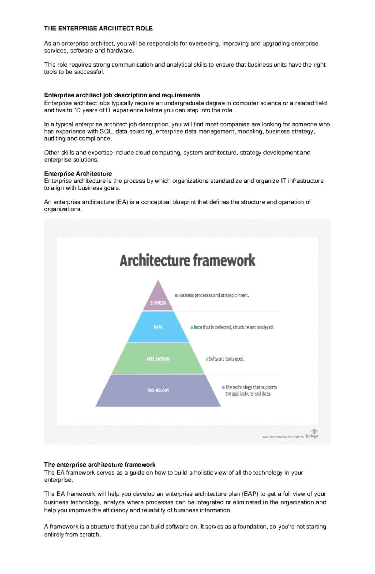 Week 1THE Enterprise Architect ROLE - THE ENTERPRISE ARCHITECT ROLE As ...