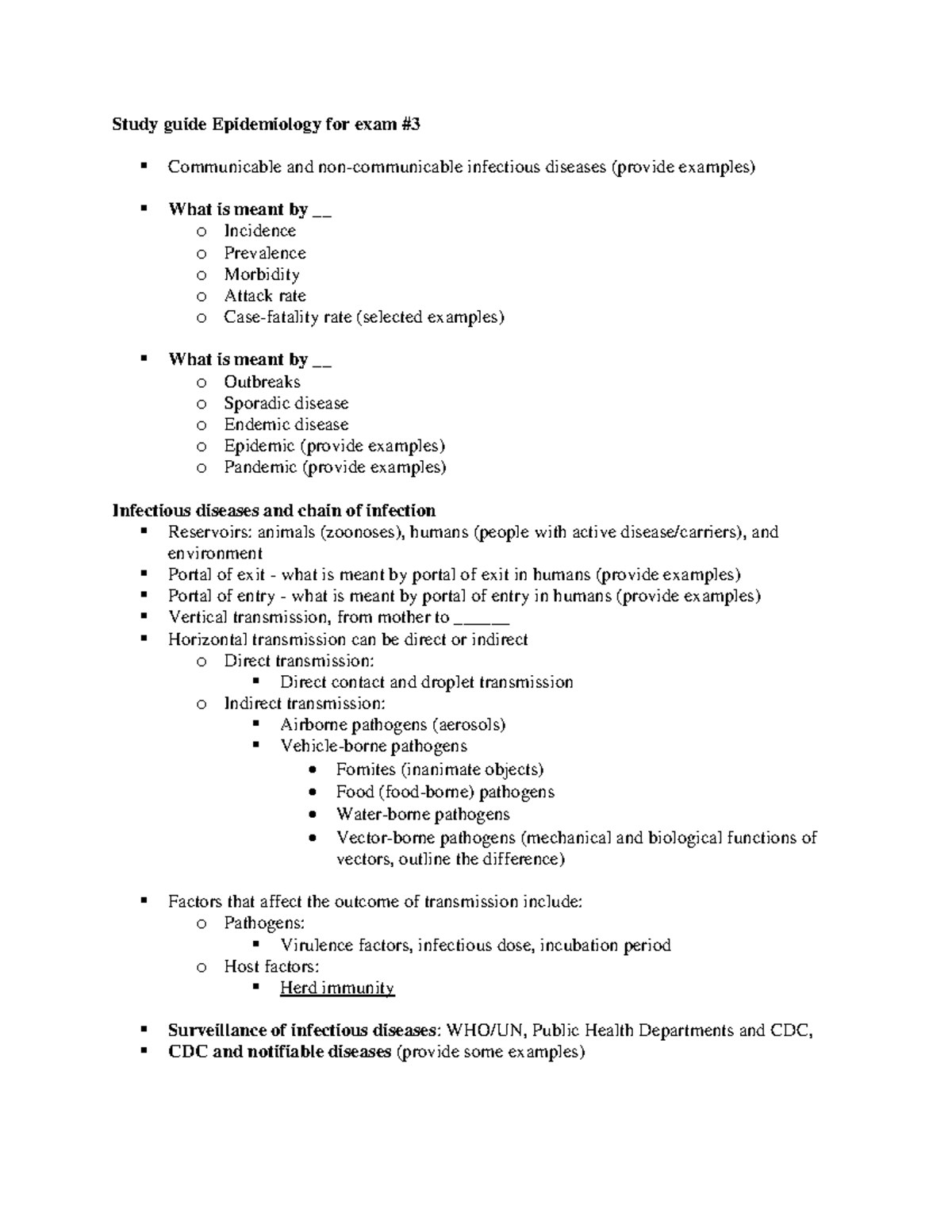 8 Study guide for exam 3 Epidemiology Study guide Epidemiology for