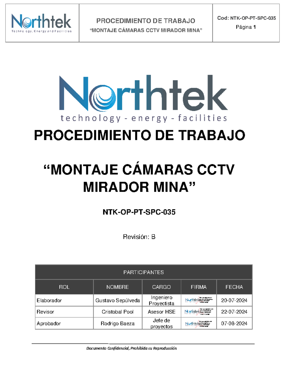 NTK-OP-PT-SPC-035 Procedimiento DE Trabajo CÁ Maras CCTV Mirador MINA ...
