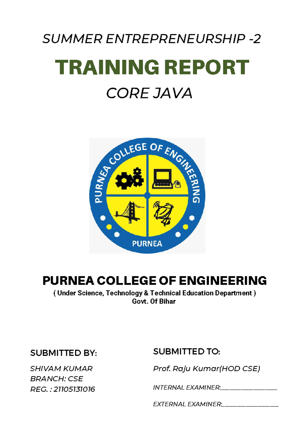 S1 - java notes for bca - TRAINING REPORT SUBMITTED BY: ####### SHIVAM ...