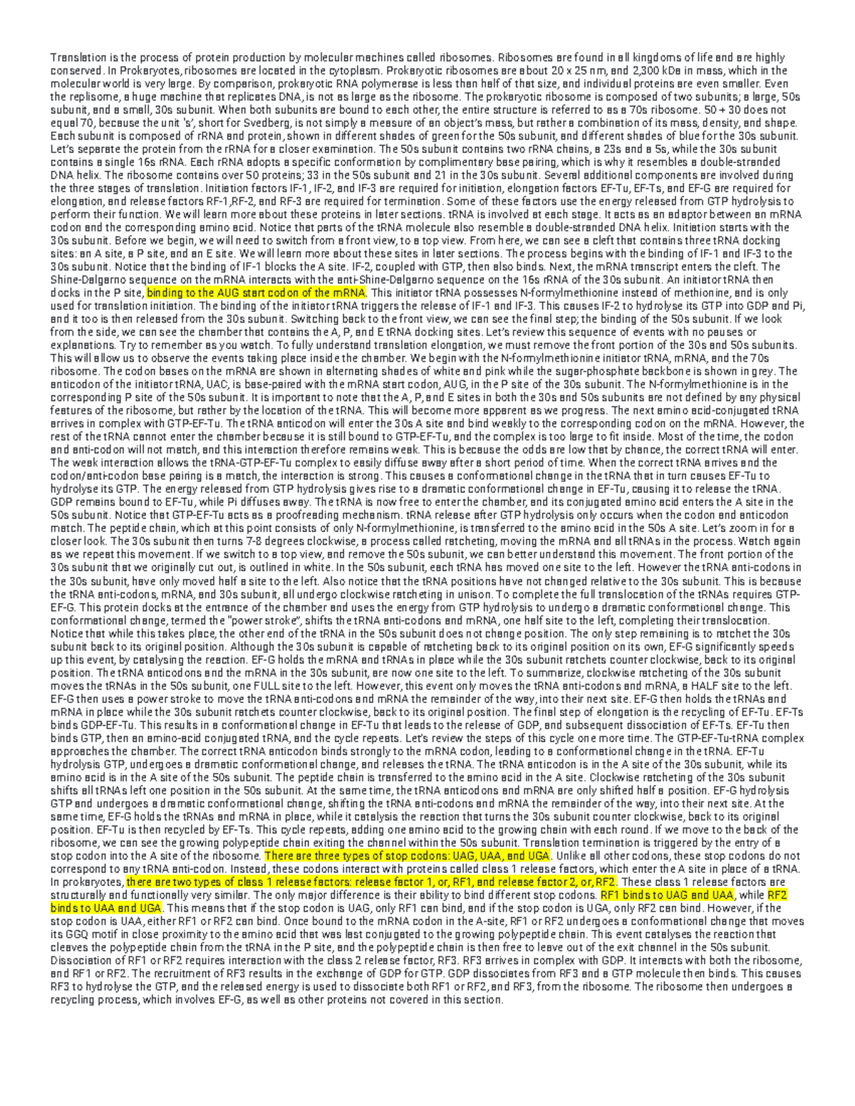 Exam 2 Cheat Sheet - Translation is the process of protein production ...