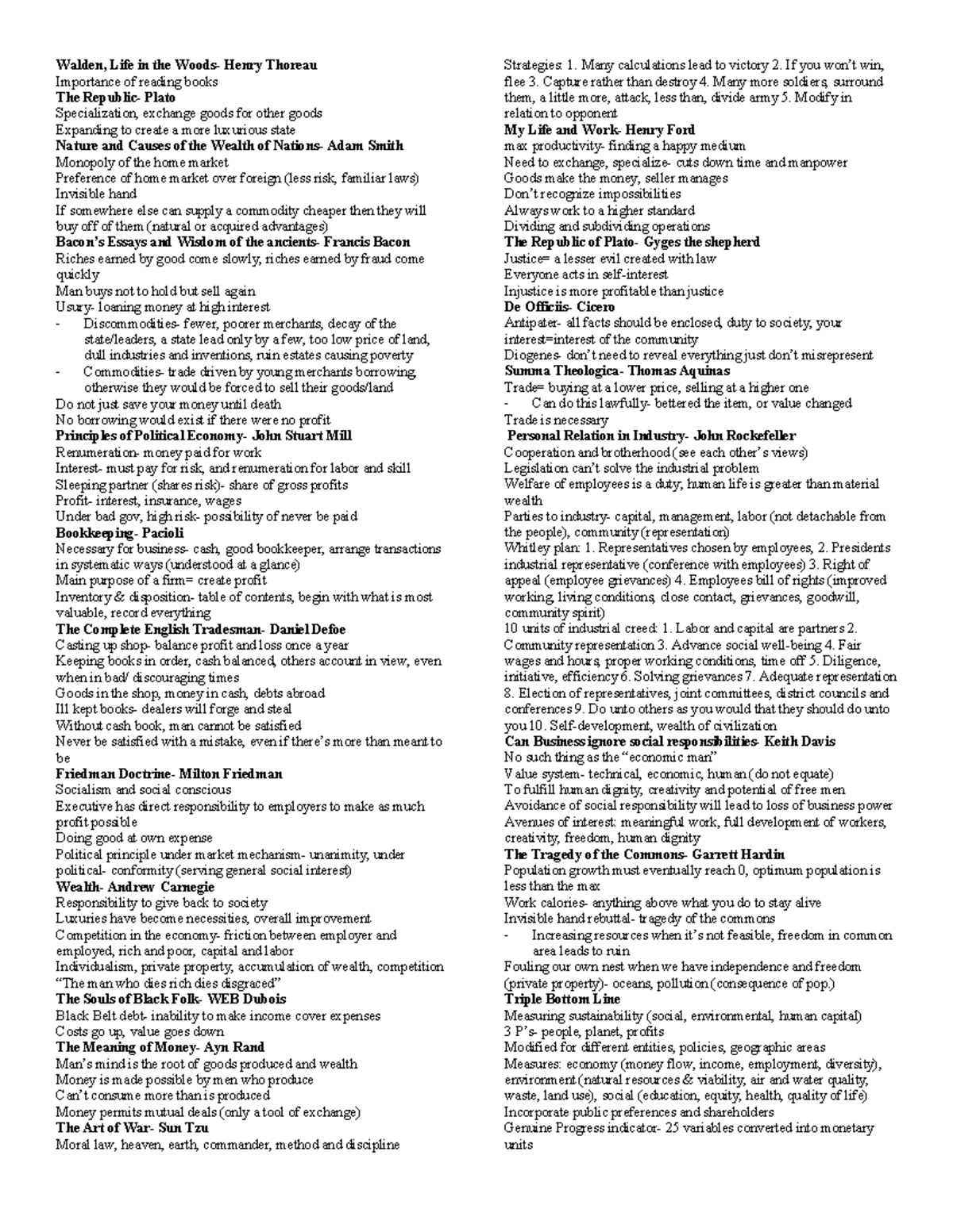 Busi cheat sheet for final exam - Walden, Life in the Woods- Henry ...