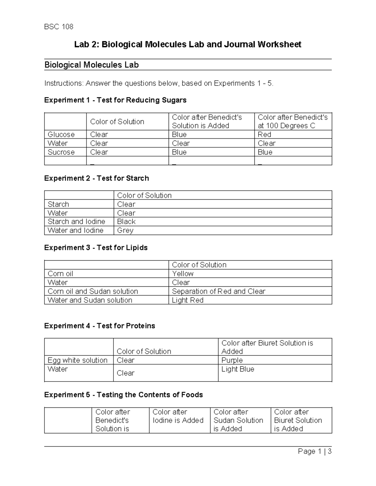 Lab-2-Biological-Molecules-Lab Worksheet - BSC 108 Lab 2: Biological ...