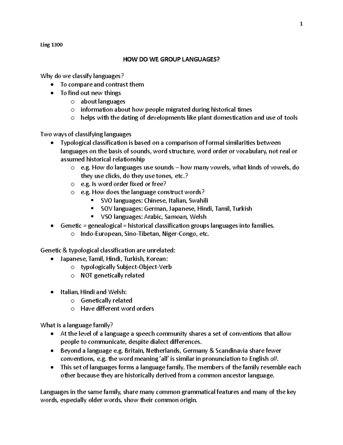 Ch 7 Ling Classification of Lang - 1 Ling 1300 HOW DO WE GROUP ...