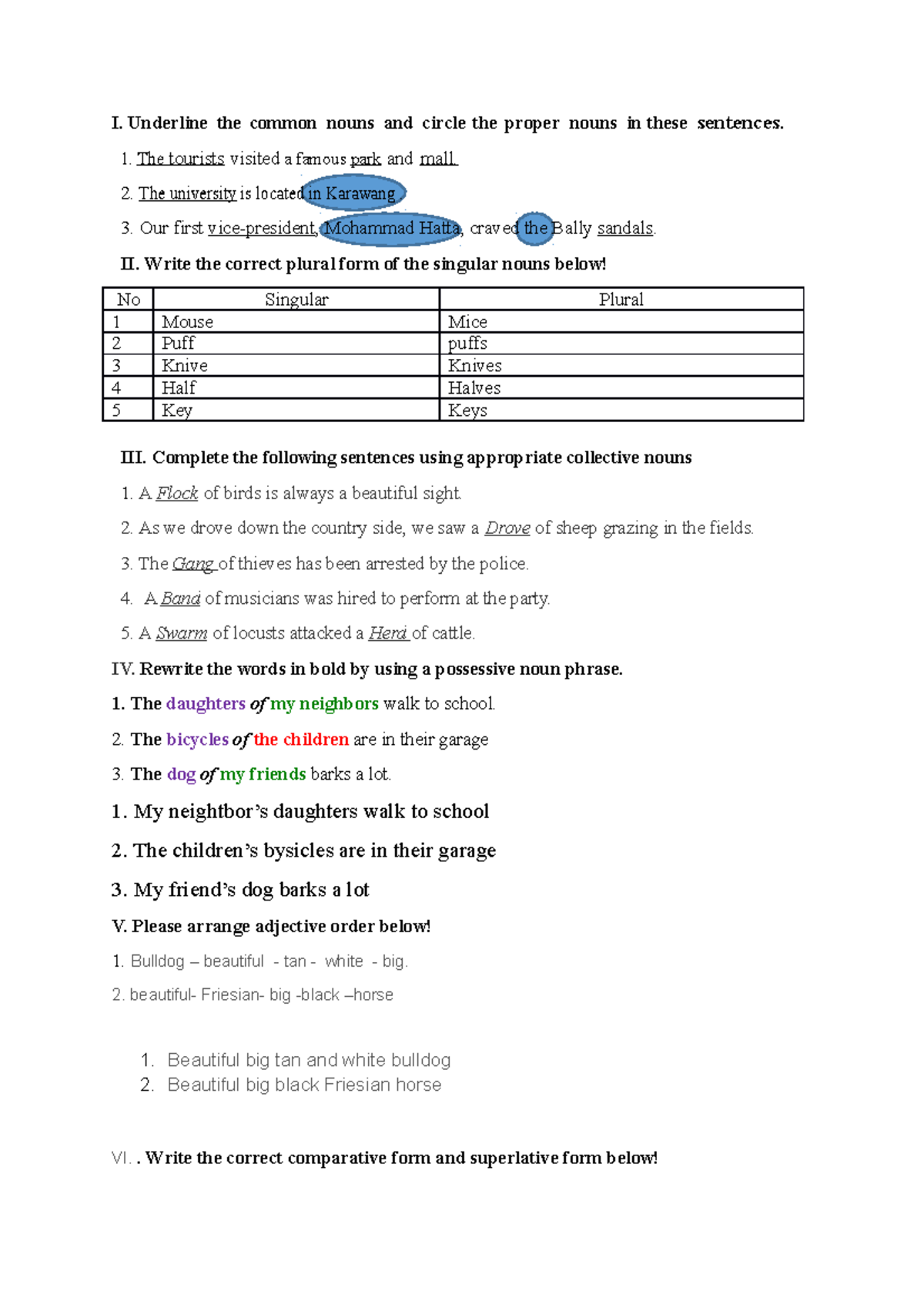 17 - TASK - I. Underline the common nouns and circle the proper nouns ...