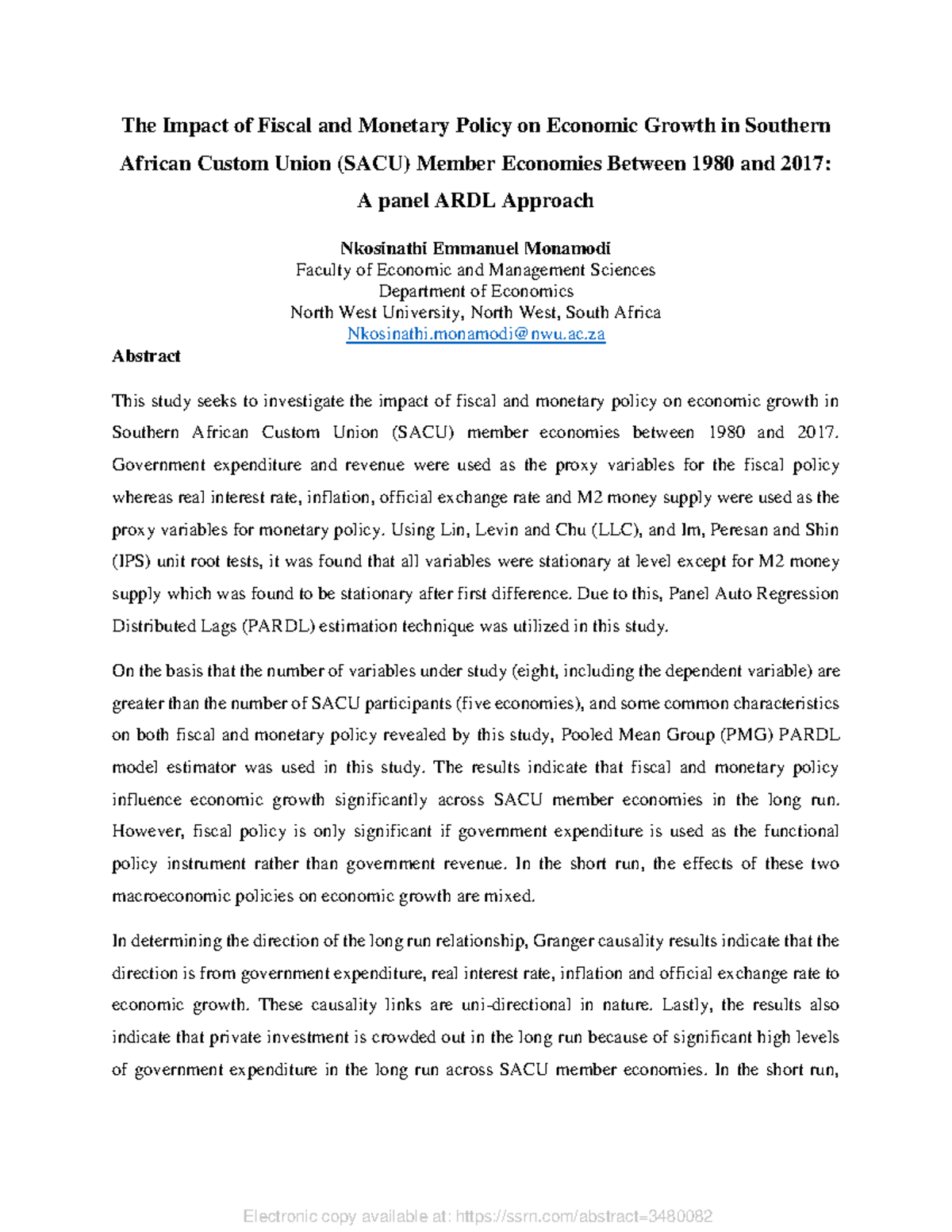 Eco 5 - n/a - The Impact of Fiscal and Monetary Policy on Economic ...
