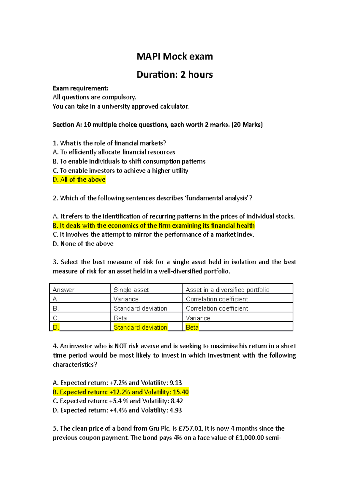 MAPI papers 2021 - MAPI Mock exam Duration: 2 hours Exam requirement ...