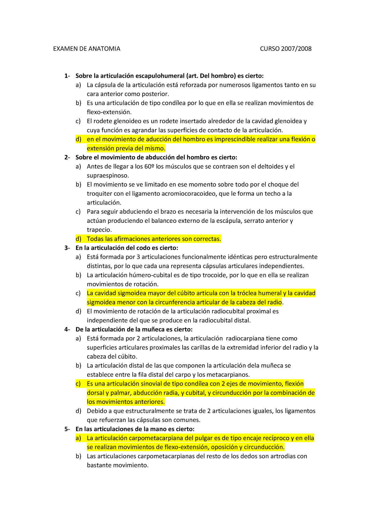 Examenes Anatomia 1º A - Anatomía Humana - UCAM - Studocu