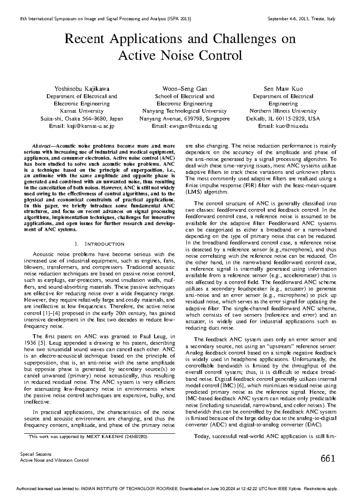 Recent applications and challenges on active noise control Recent