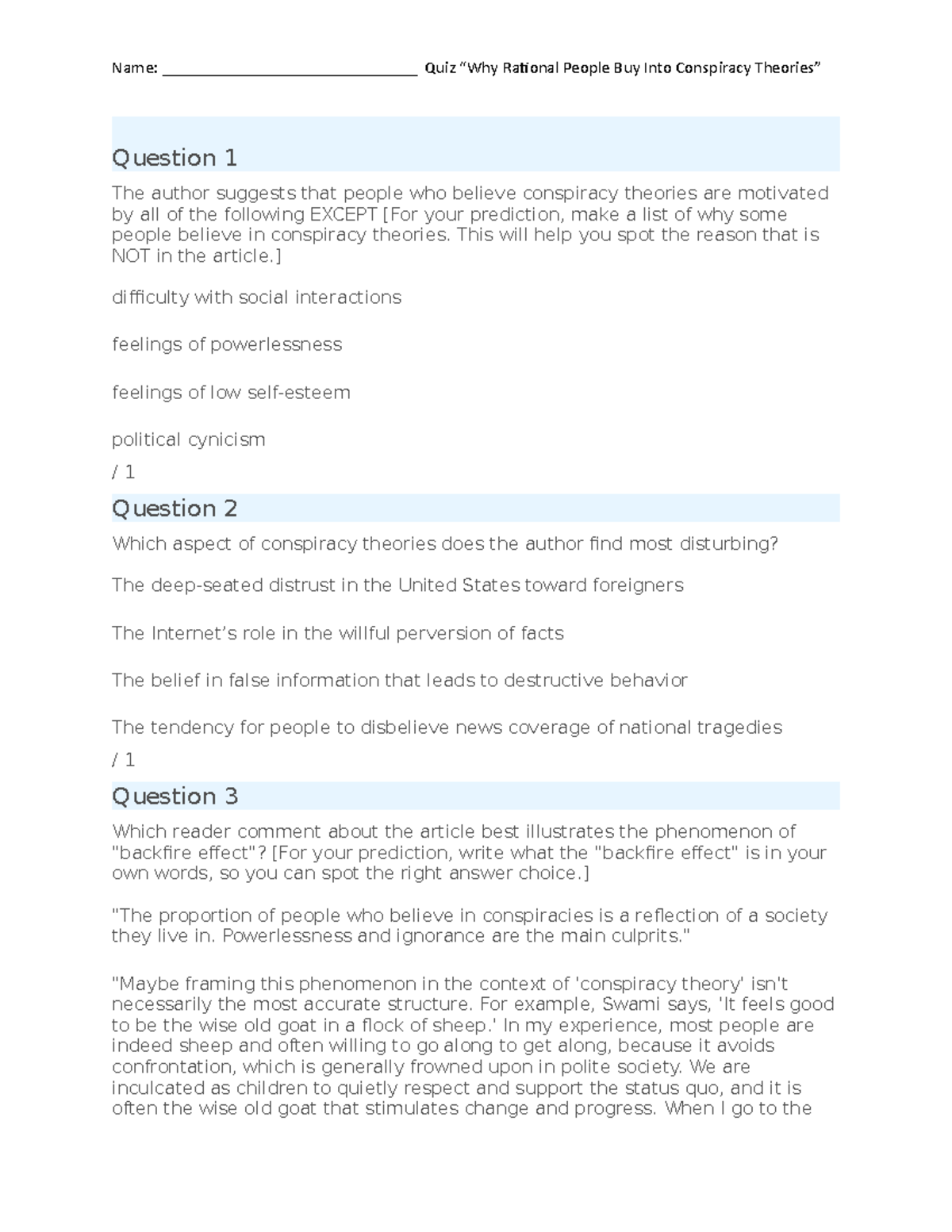 Edsby quiz Conspiracy art history study guide Question 1 The author