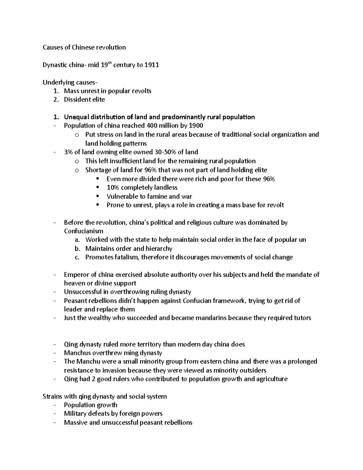 Causes of Chinese revolution Causes of Chinese revolution Dynastic