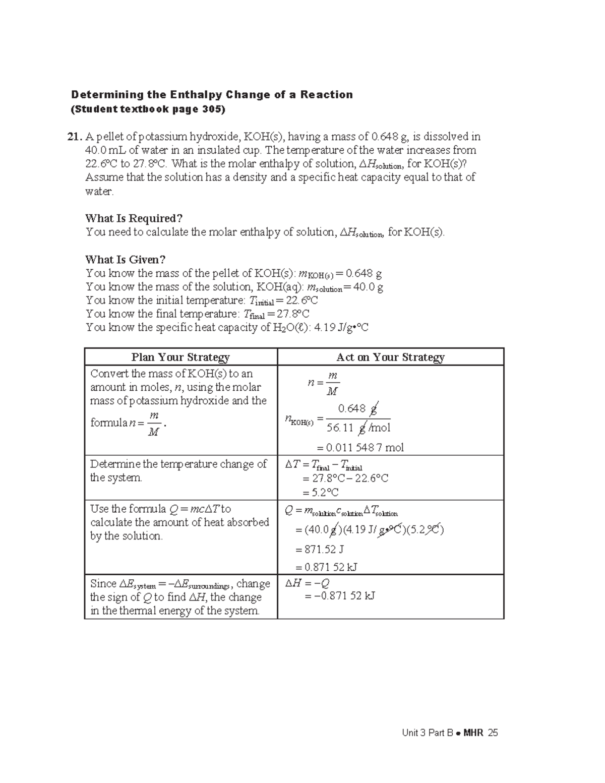 Thermodynamics and Heat Unit 3 Part B MHR 25 Determining the Enthalpy