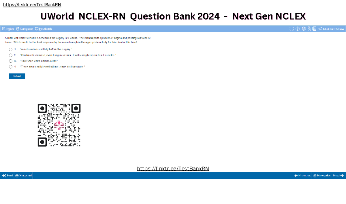 UWorld NclexRN 2024 Cardiovascular Next Gen NCLEX NCLEX 101