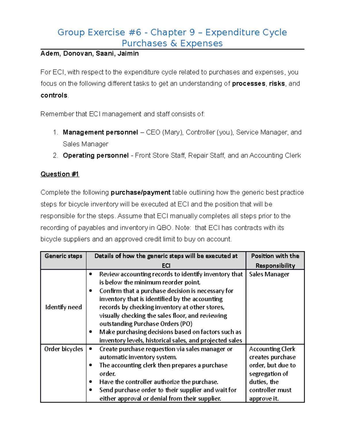 Group Exercise #6 - Chapter 9 Question on Inventory and Expenses - CMIS ...