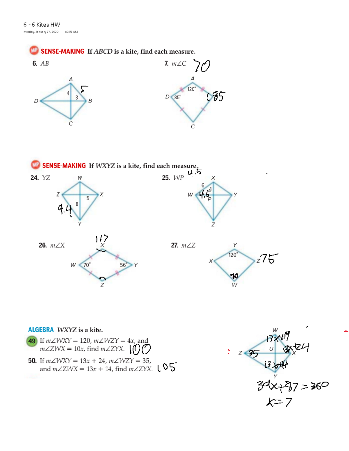 6-6 hw - Math Notes - MATH 20 - 6 6 Kites HW Monday, January 27, 2020 ...