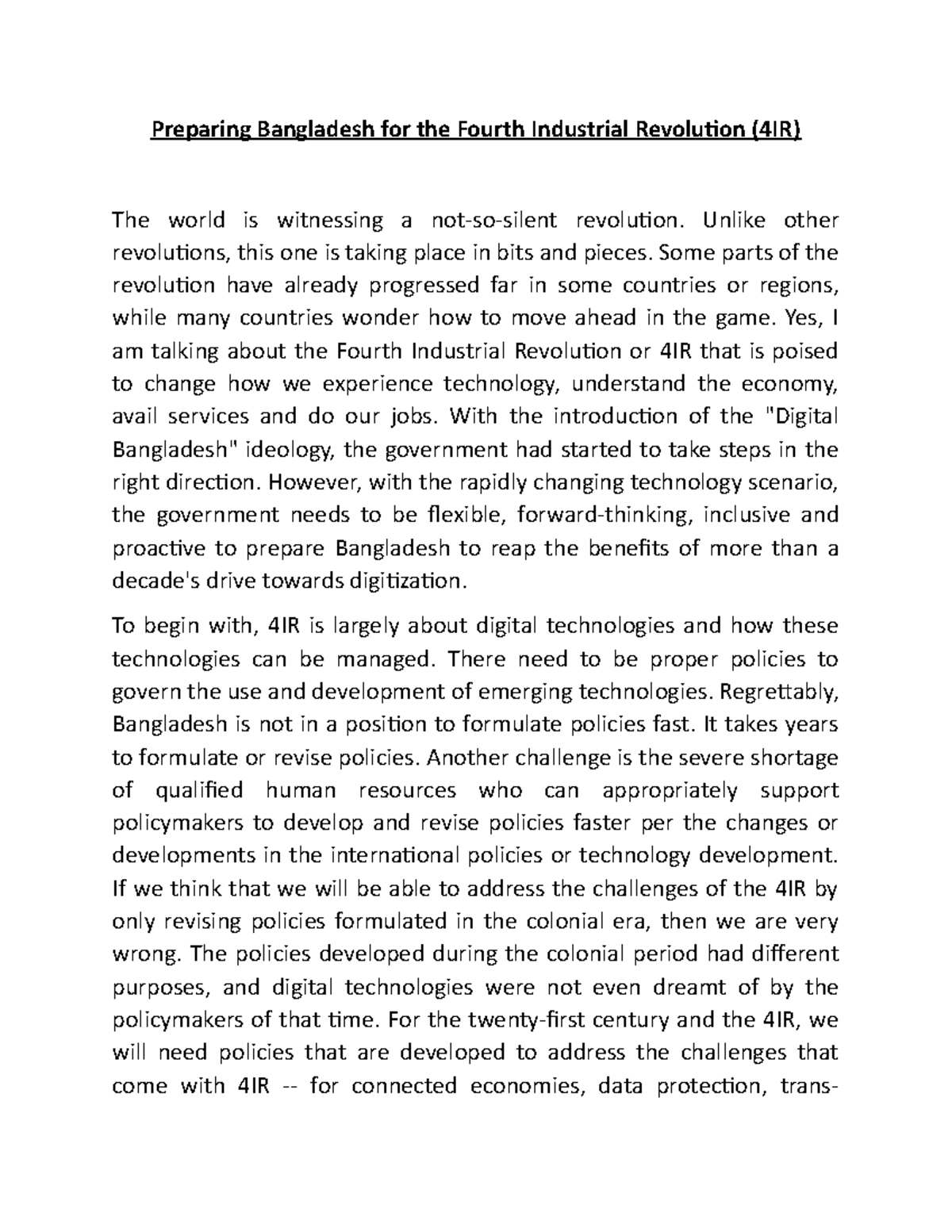 Preparing Bangladesh for the Fourth Industrial Revolution - Unlike ...