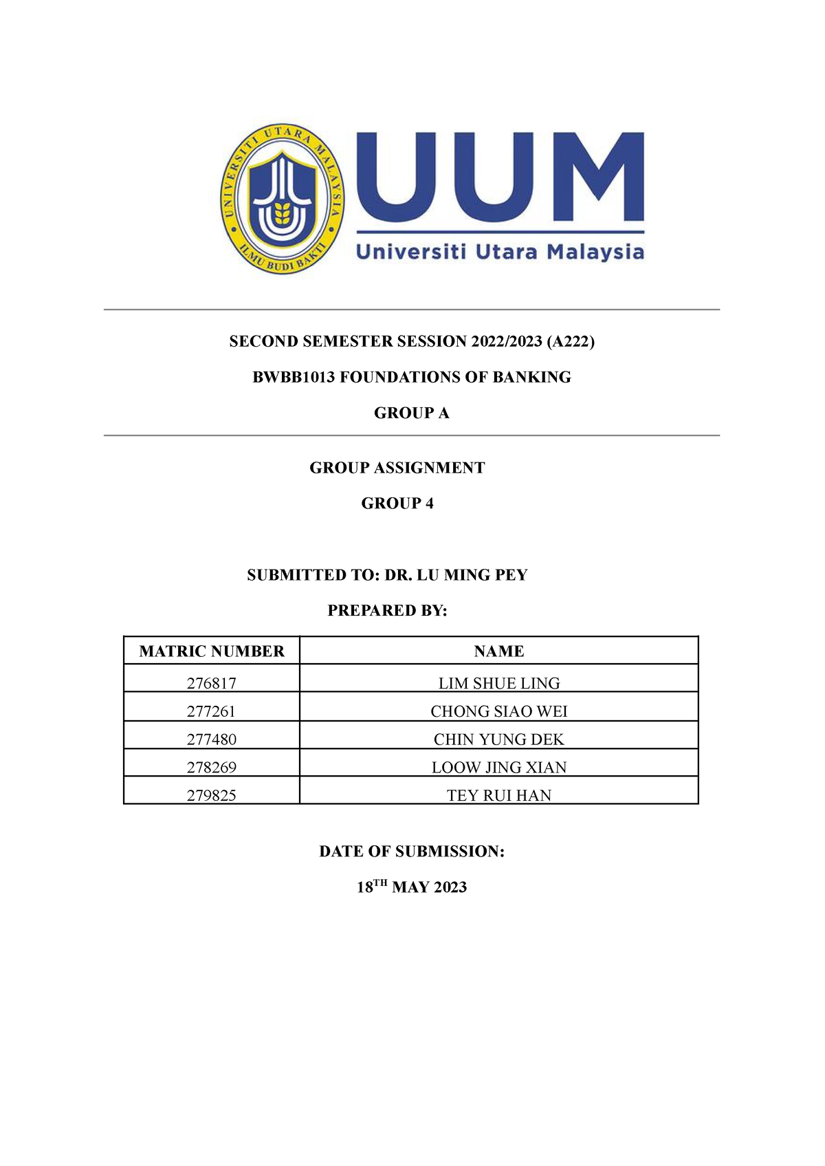 FOB Assignment A Group 4 - SECOND SEMESTER SESSION 2022/2023 (A222 ...