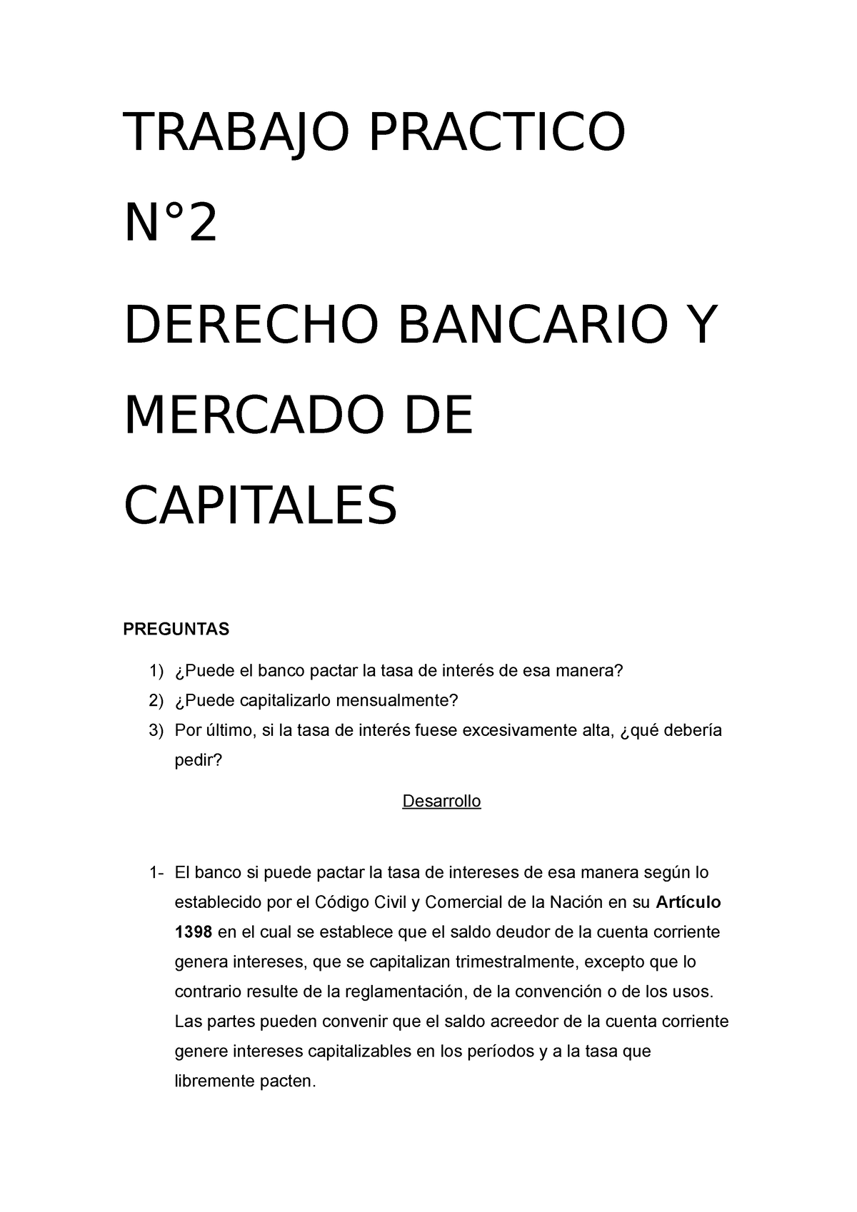 Trabajo Practico N°2 Derecho Bancario Y Mercado De Capitales Trabajo Practico N° Derecho 9075