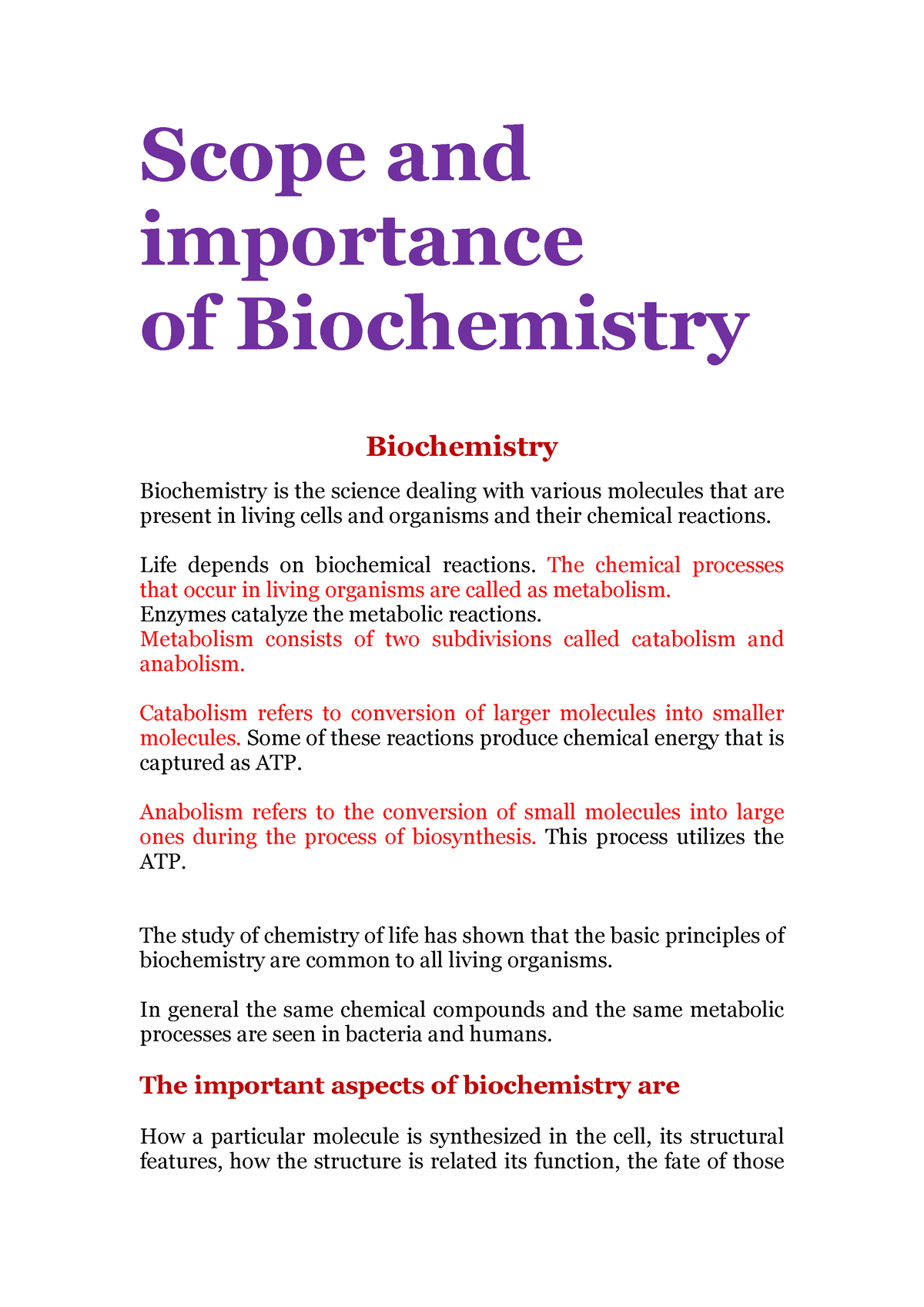 introduction to biochemistry essay
