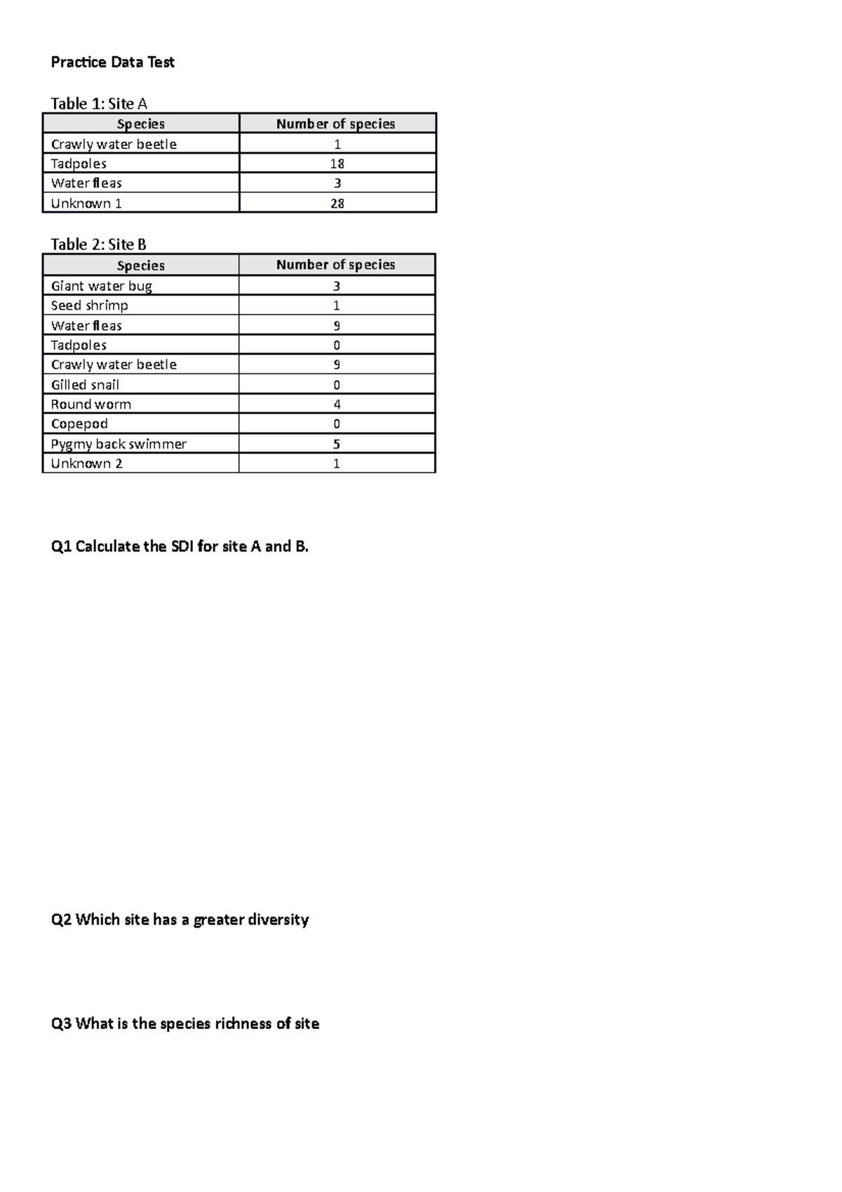 Practice Data Test 2 - Data test prep - Practice Data Test Table 1 ...