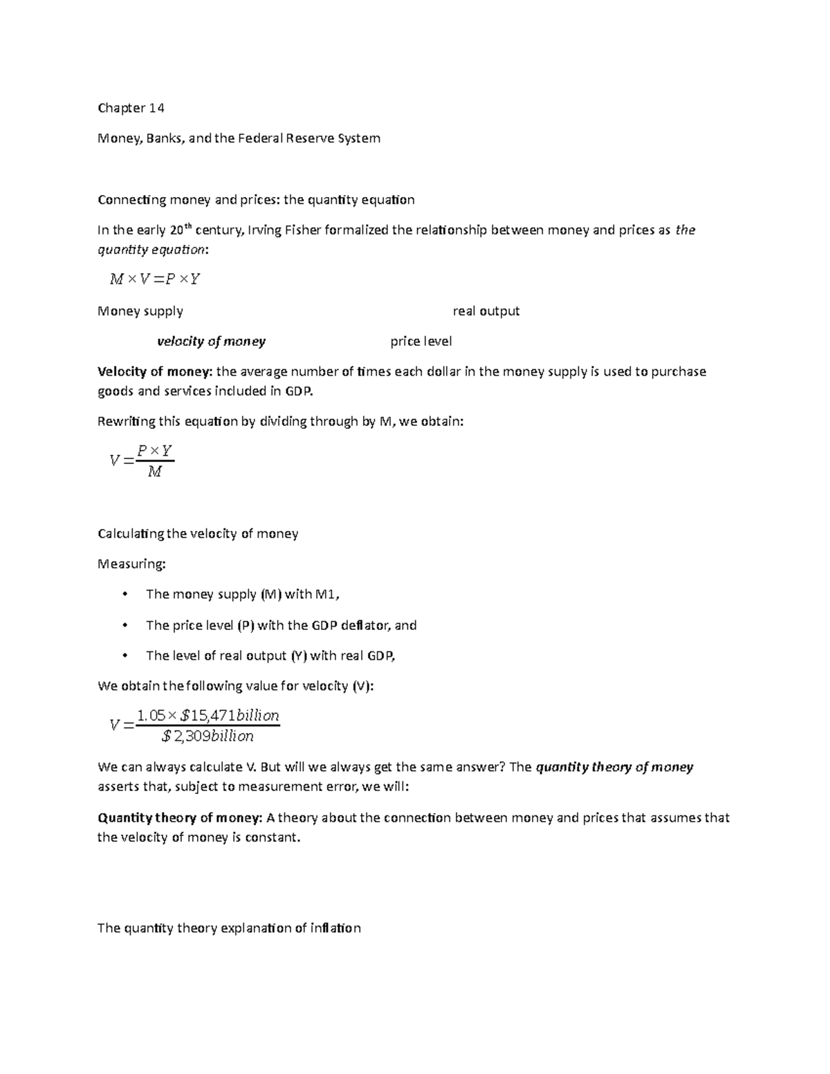 Chapter 14 Lecture Notes 7 - Chapter 14 Money, Banks, and the Federal ...