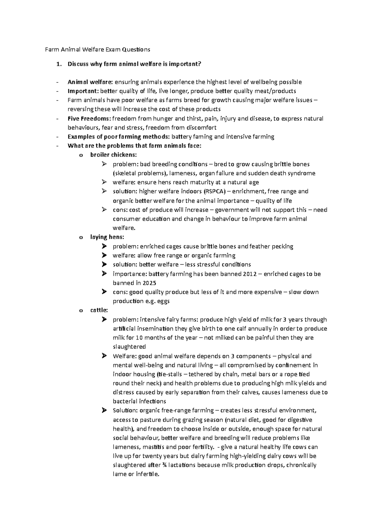 Farm Animal Welfare Question Plan - Farm Animal Welfare Exam Quesions 1 ...