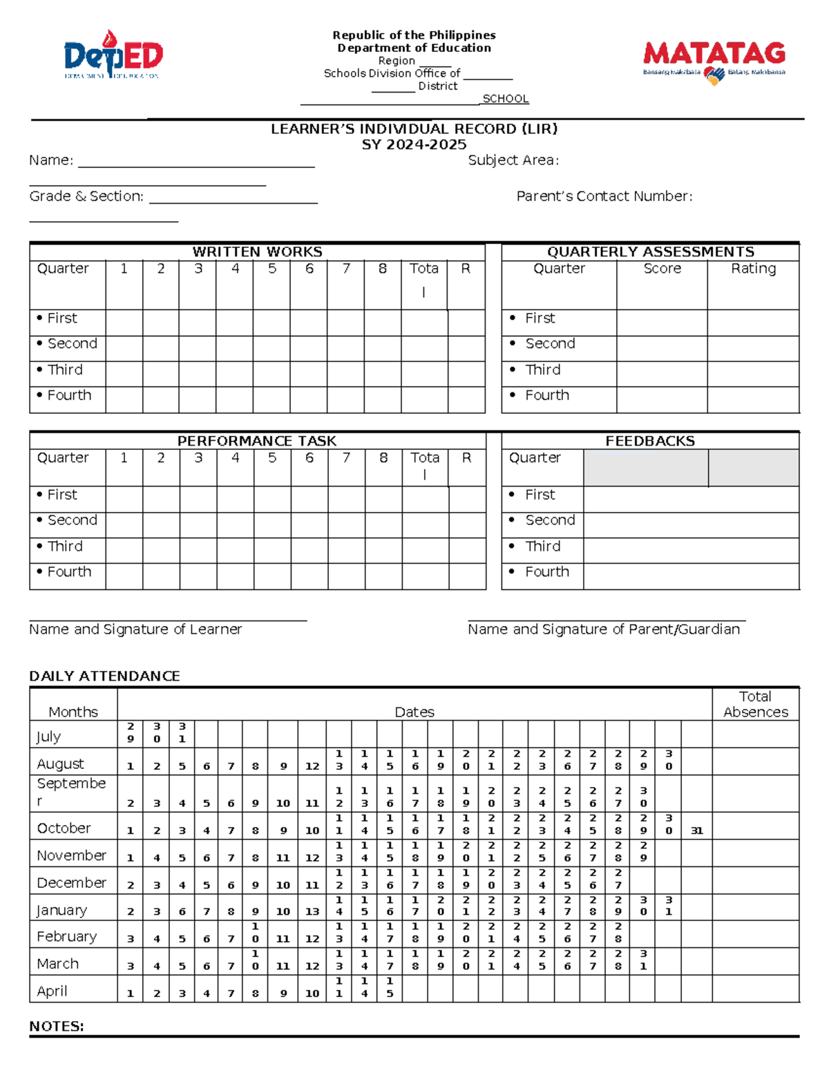 Individual Learner's Record (LR) - Republic of the Philippines ...